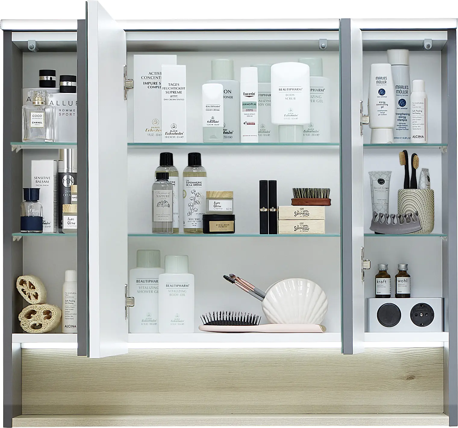 Pelipal Spiegelschrank Quickset 25-II LED-Kranzbeleuchtung Quarzgrau 80 cm