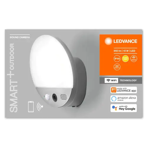 Ledvance Kameraleuchte Smart+ WiFi Wall Round Cam 15 W, 950 lm, 3000K, Sensor, Audio, IP44