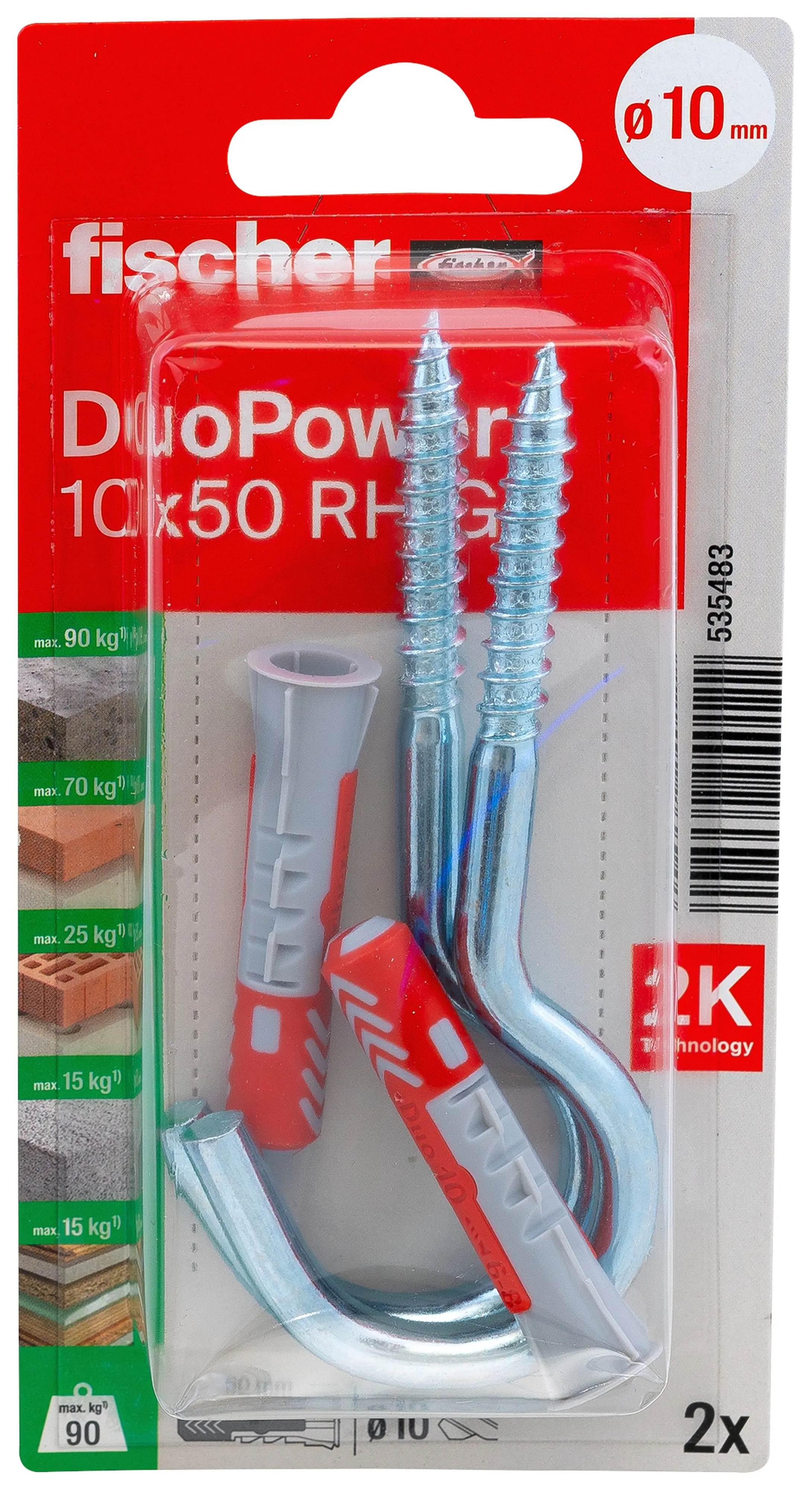 Fischer Dübel-Set DuoPower RH G 10 x 50 mm mit Rundhaken - 2 Stück