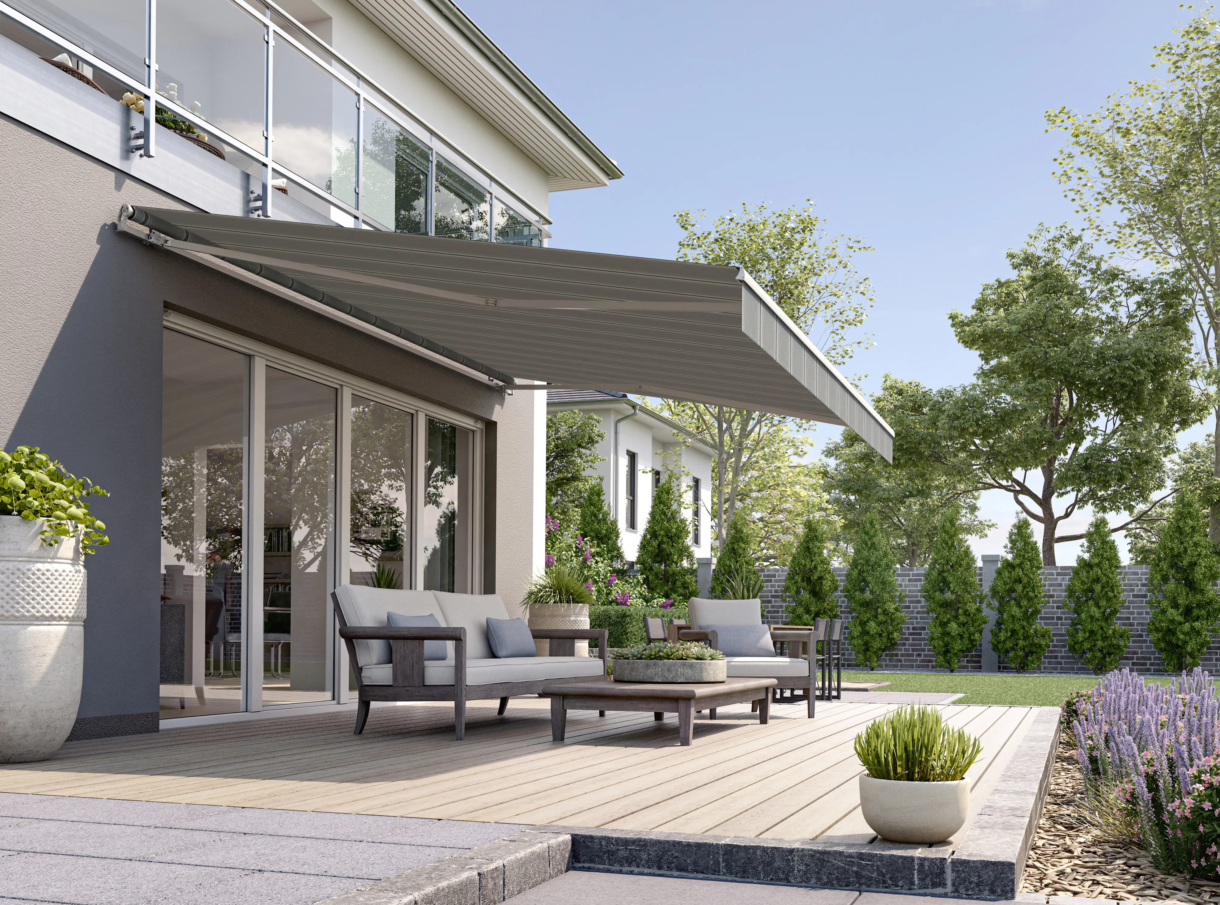 Gelenkarmmarkise Classic grau-schwarz gestreift inkl. Handkurbel