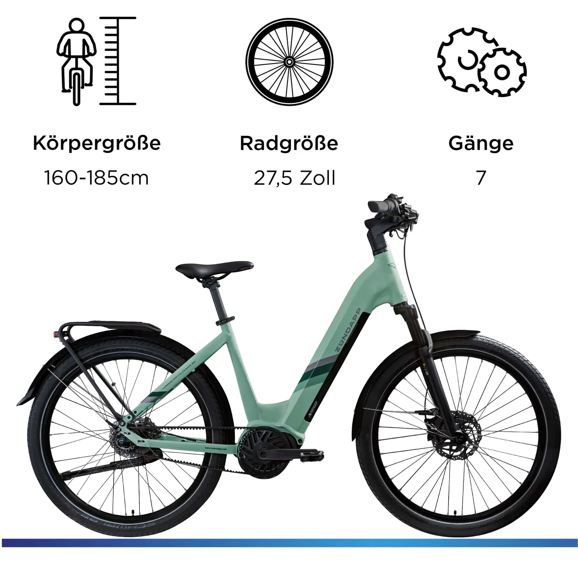 Zündapp E-Bike Trekking X850 Tiefeinsteiger 27,5 Zoll 7-Gang 550 Wh pastellgrün 