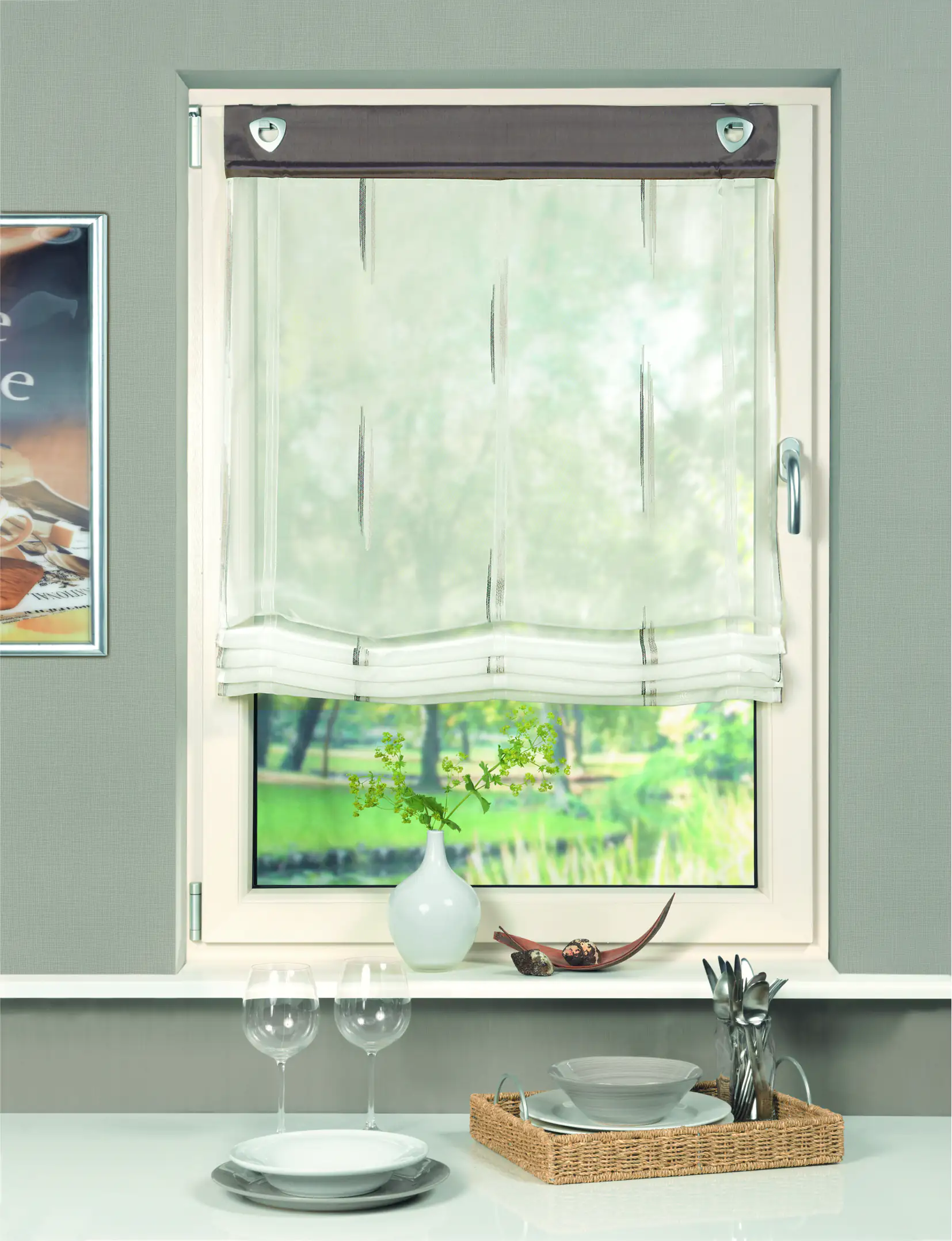 Home Wohnideen Raffrollo Voile Scherli stein 140 x 95 cm Home Wohnideen Raffrollo Voile Scherli stein 140 x 95 cm