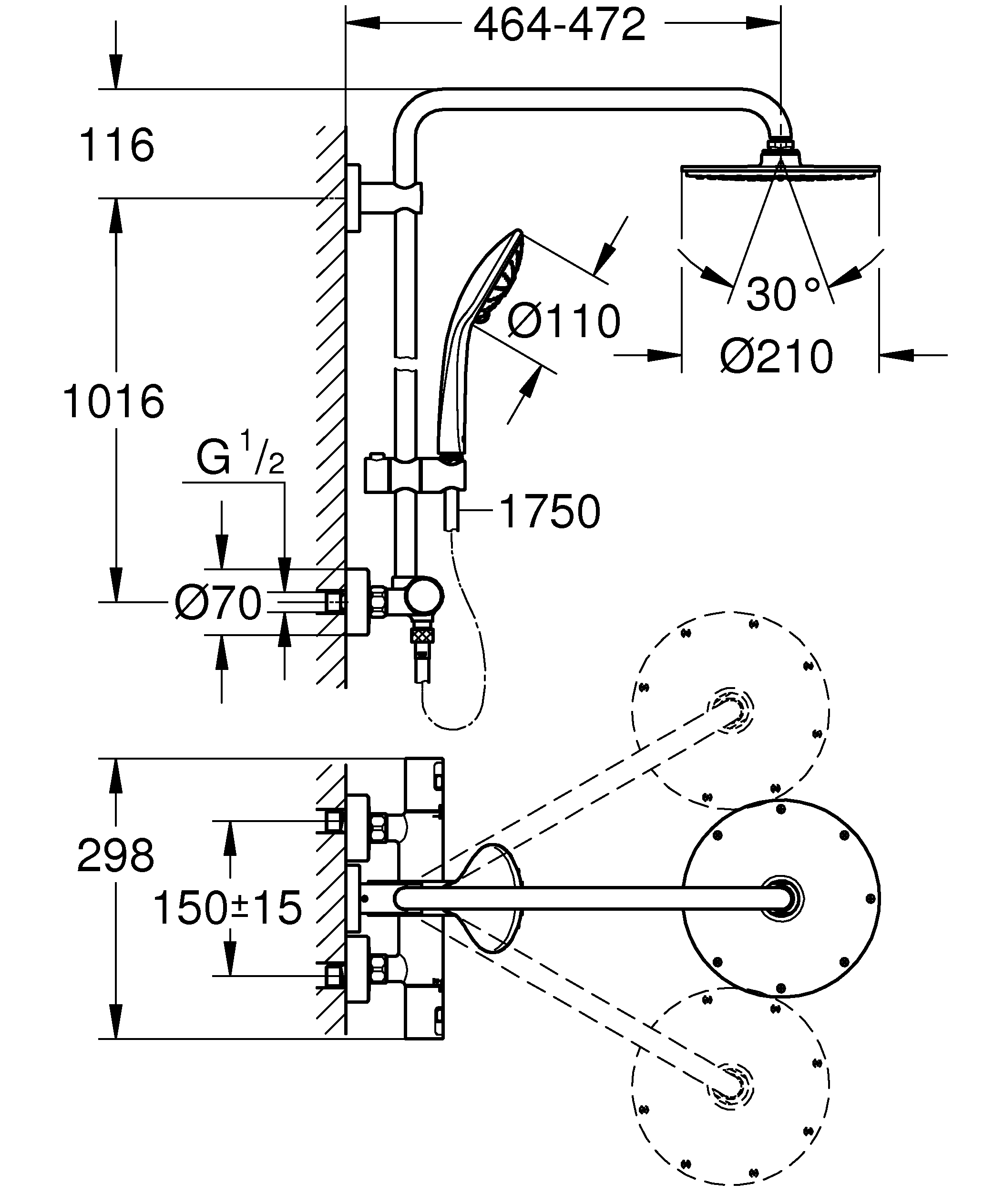Grohe Kopfbrausesystem Vitalio Joy XXL 210 mit Aquadimmer Grohe Kopfbrausesystem Vitalio Joy XXL 210 mit Aquadimmer