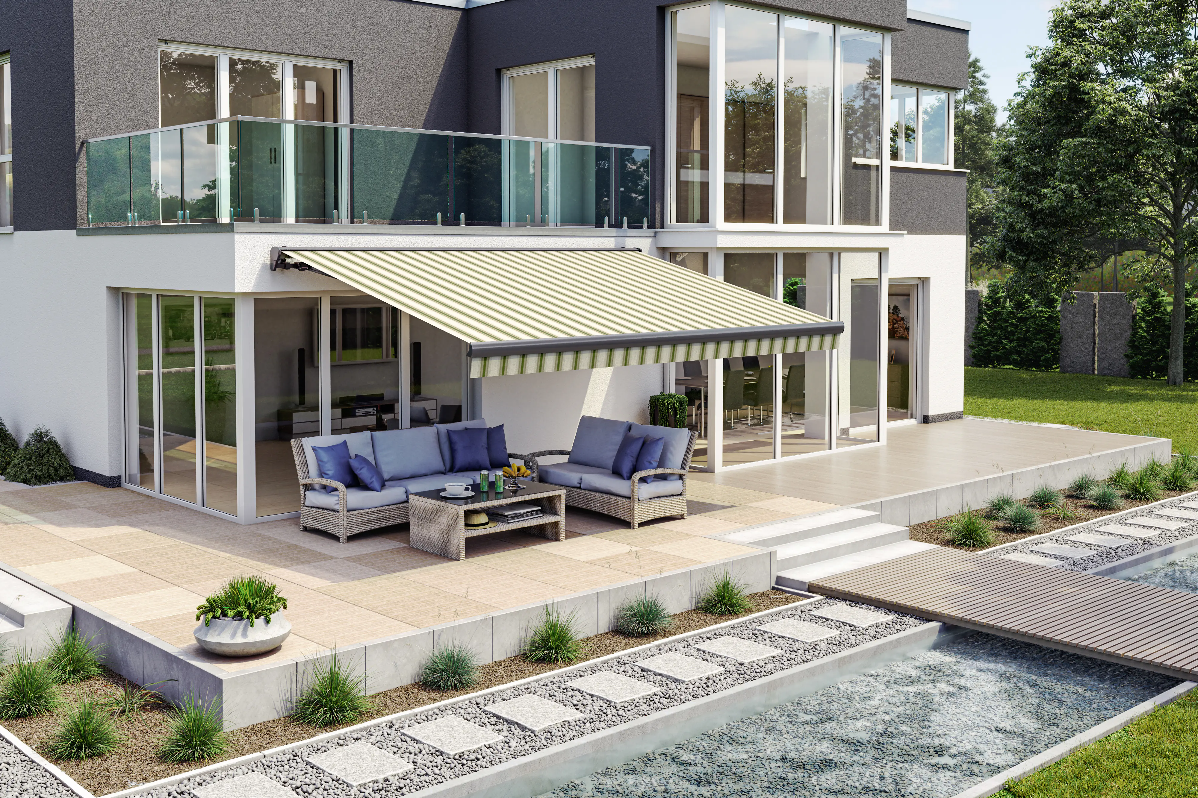 Teilhülsenmarkise grün-beige gestreift 