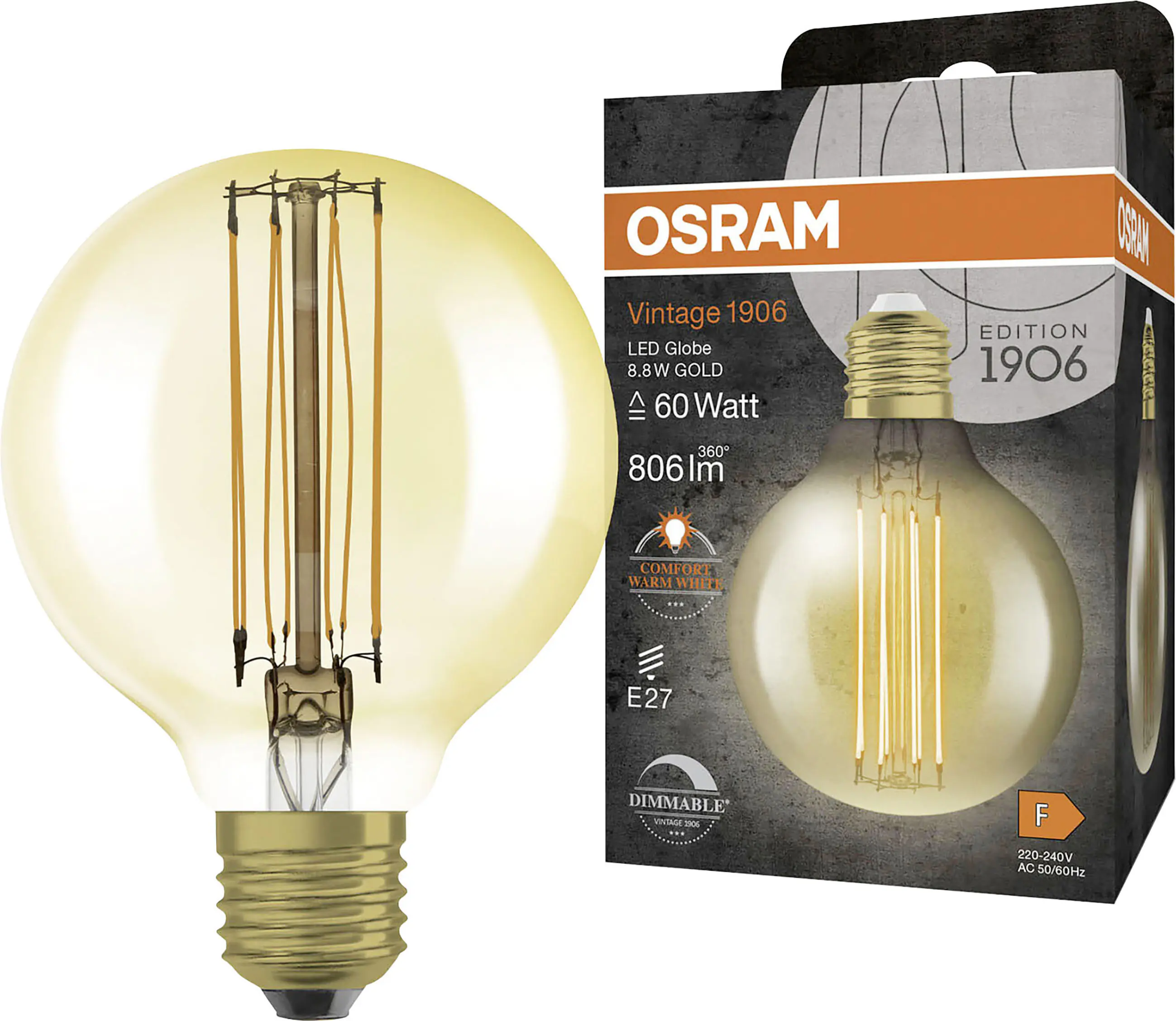 Osram LED Leuchtmittel Globe 80 E27 8,8 W warmweiß amber