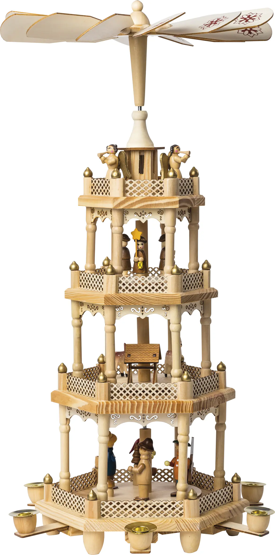 Saico Weihnachtspyramide Waldweihnacht für 6 Pyramidenkerzen Holz 56 cm natur