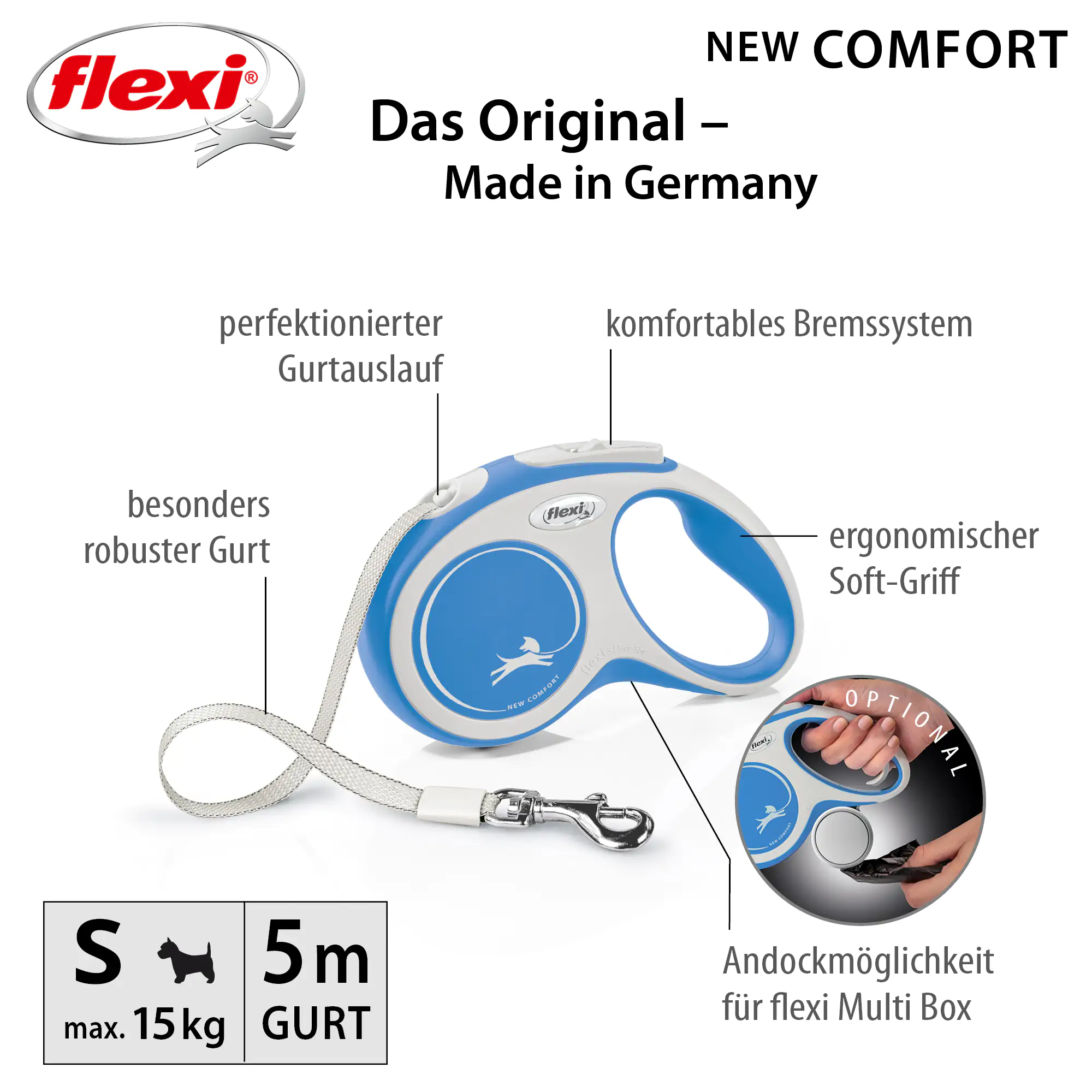 Flexi Hundeleine New Comfort S blau, Gurt