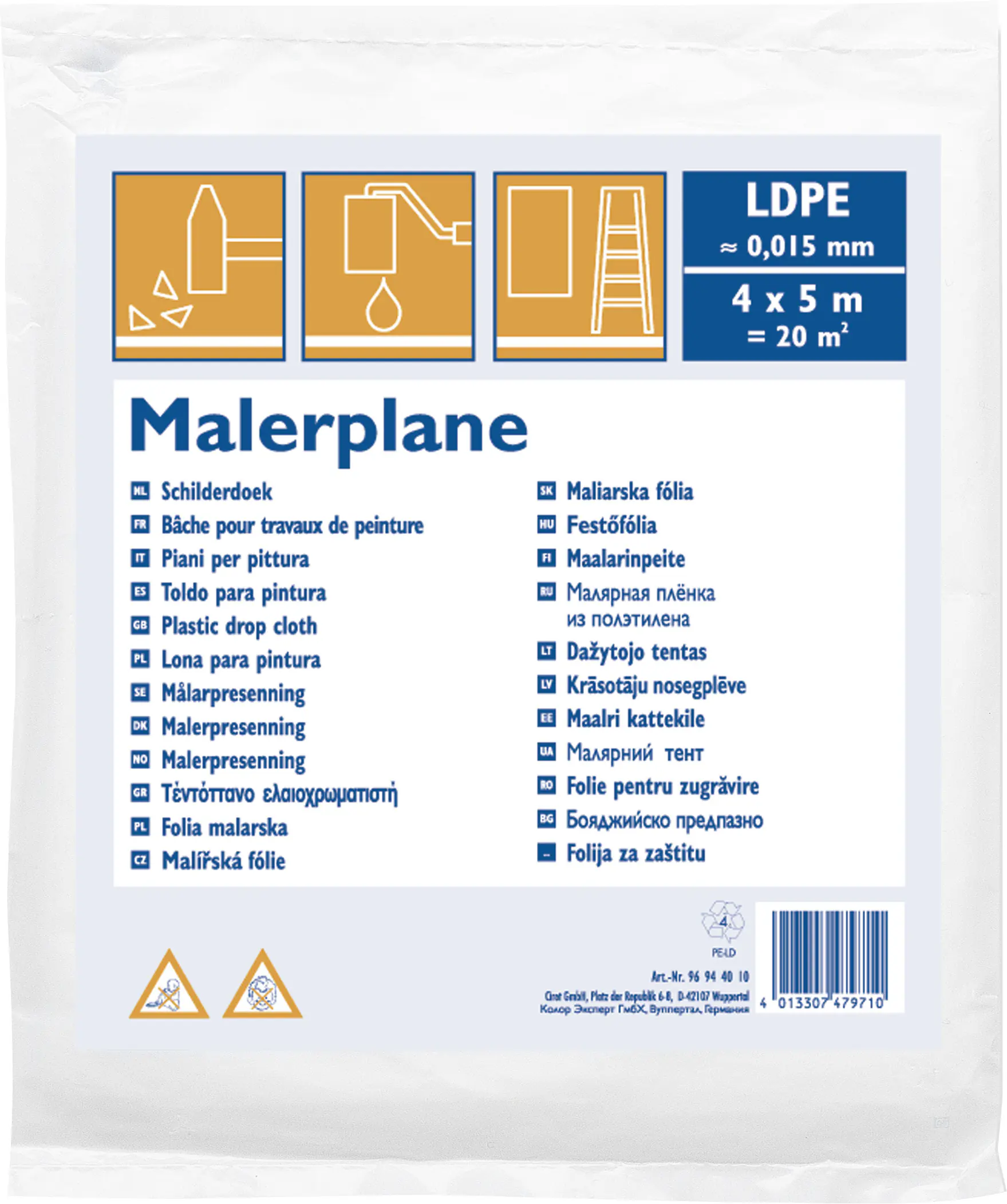 Color Expert Malerplane LDPE 15 my 4 x 5 m 20 m², transparent