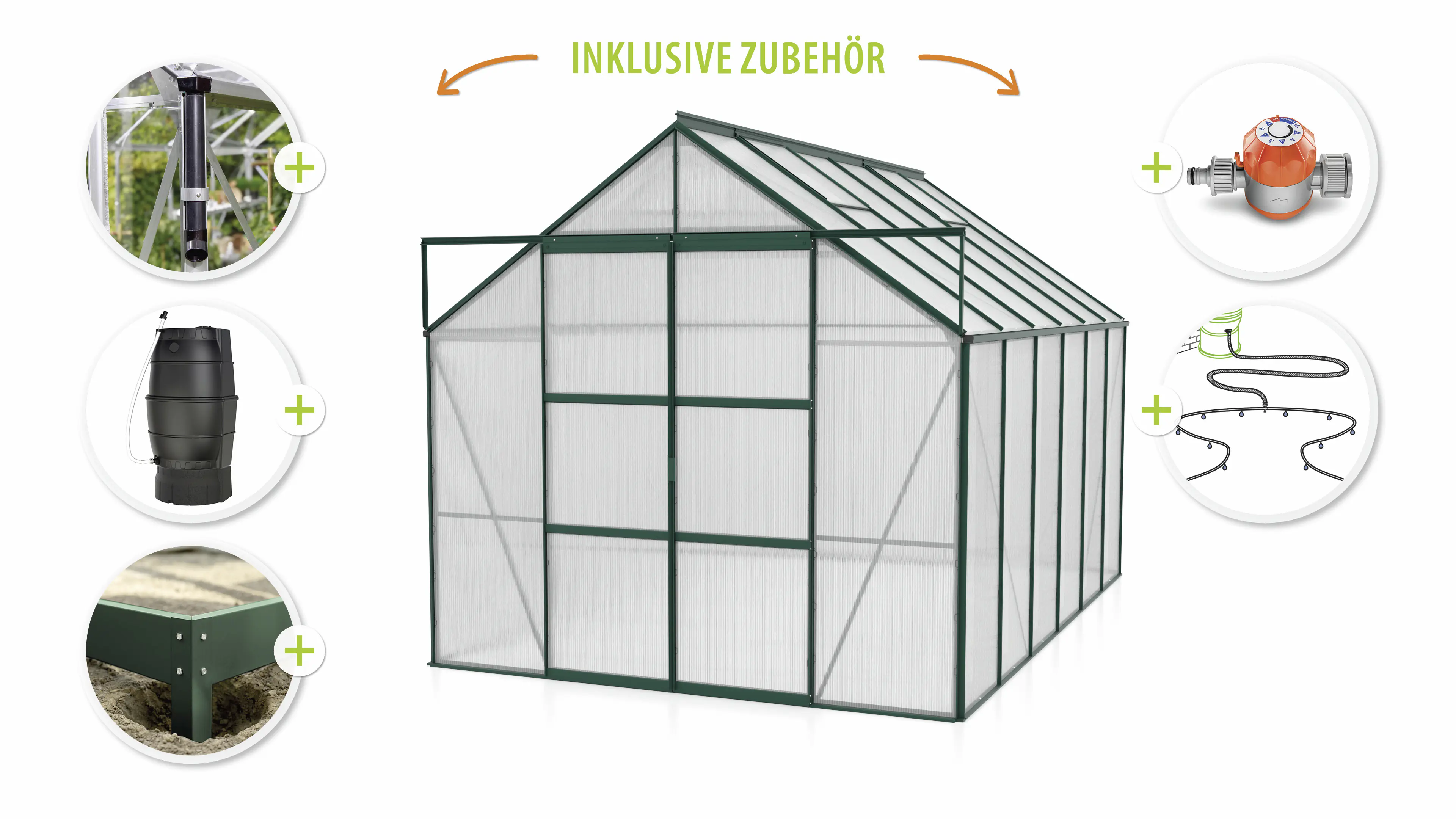 Vitavia Gewächshaus-Set Uranus 9900 HKP 6 mm smaragd 254 x 379 cm 