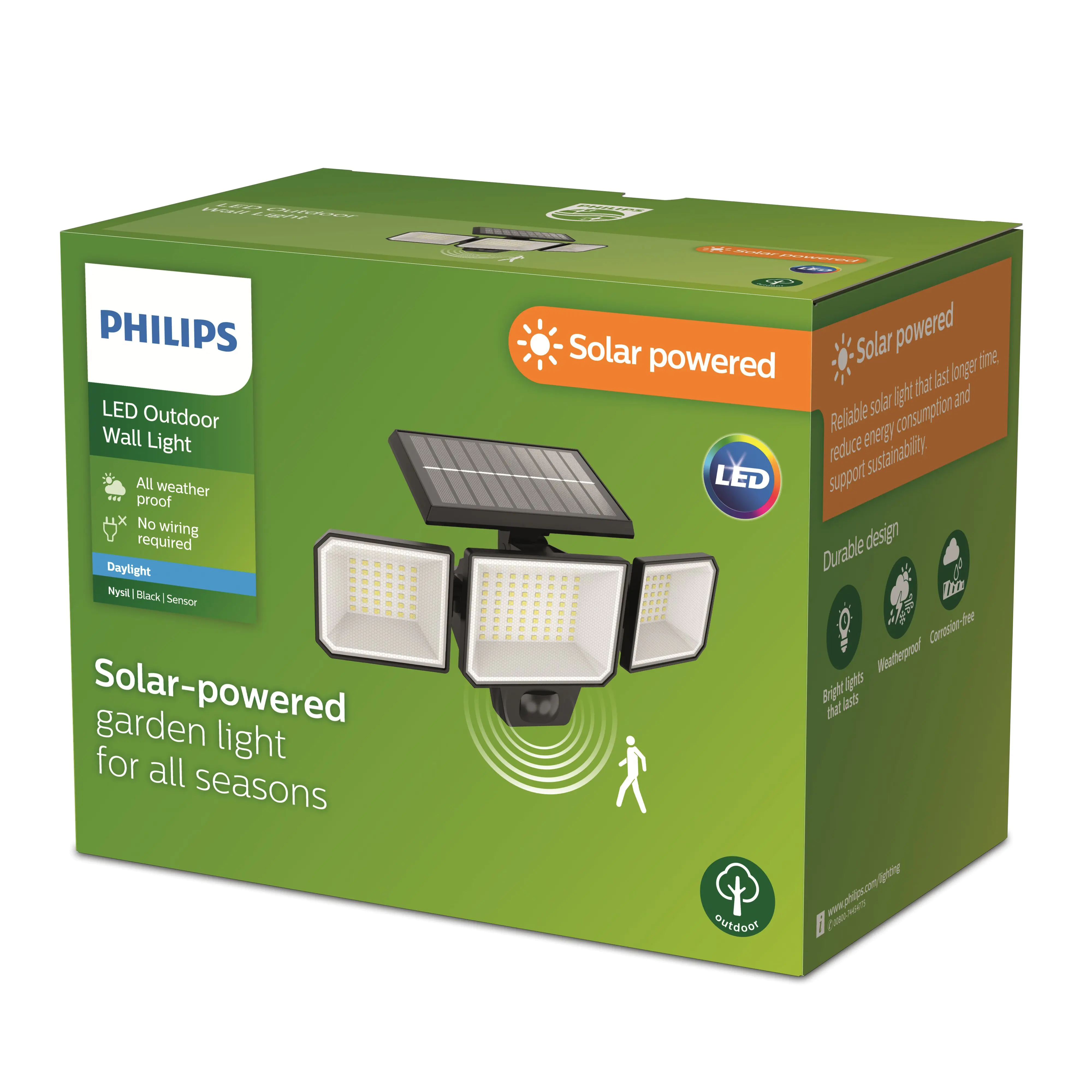 Philips LED Solar-Wandstrahler Nysil schwarz 29,3 x 16,8 cm mit Bewegungsmelder