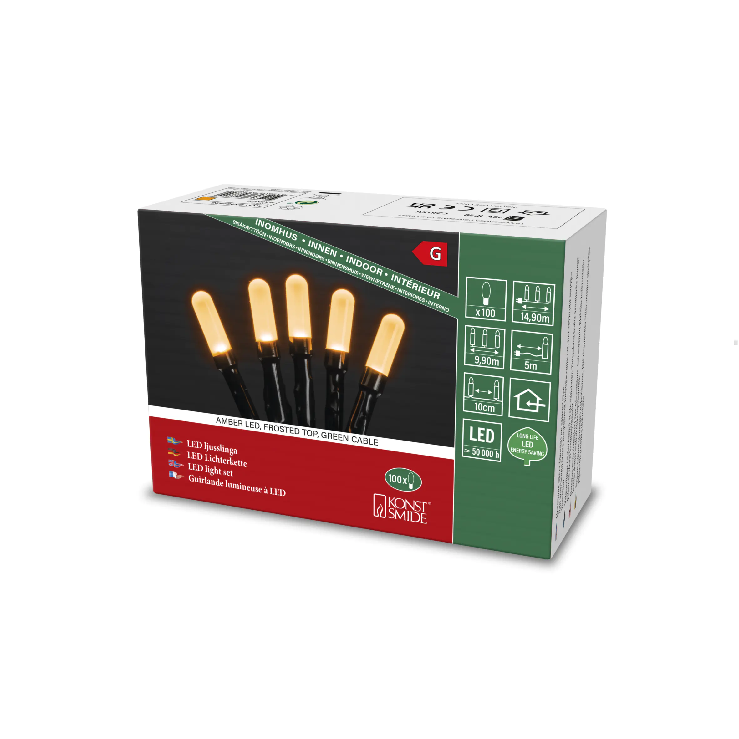 Konstmide Micro LED Lichterkette slim frosted Innen 100 bernsteinfarbene Dioden 14,9 m