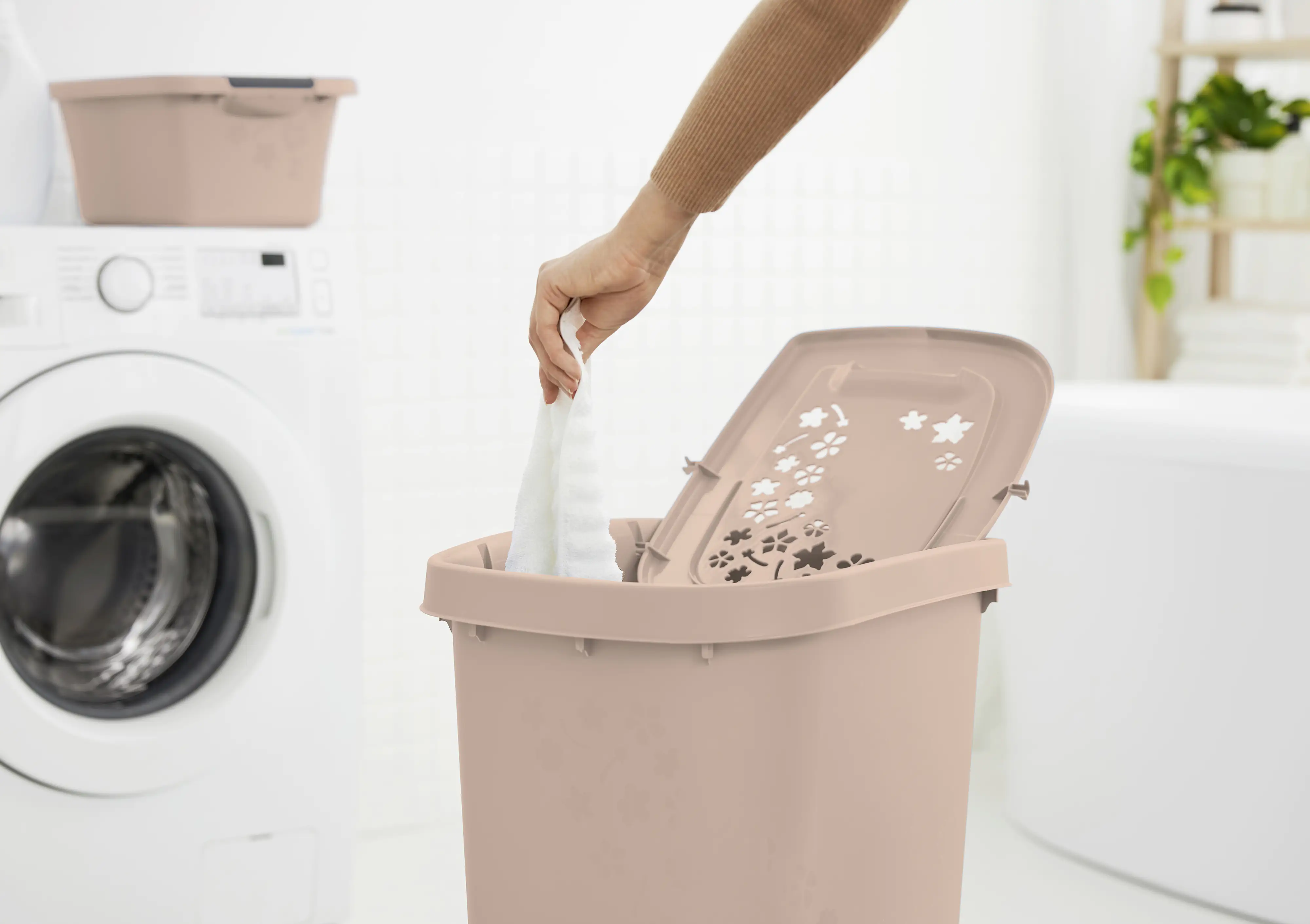 Rotho Wäschesammler Flowers, 55 l meadow rose