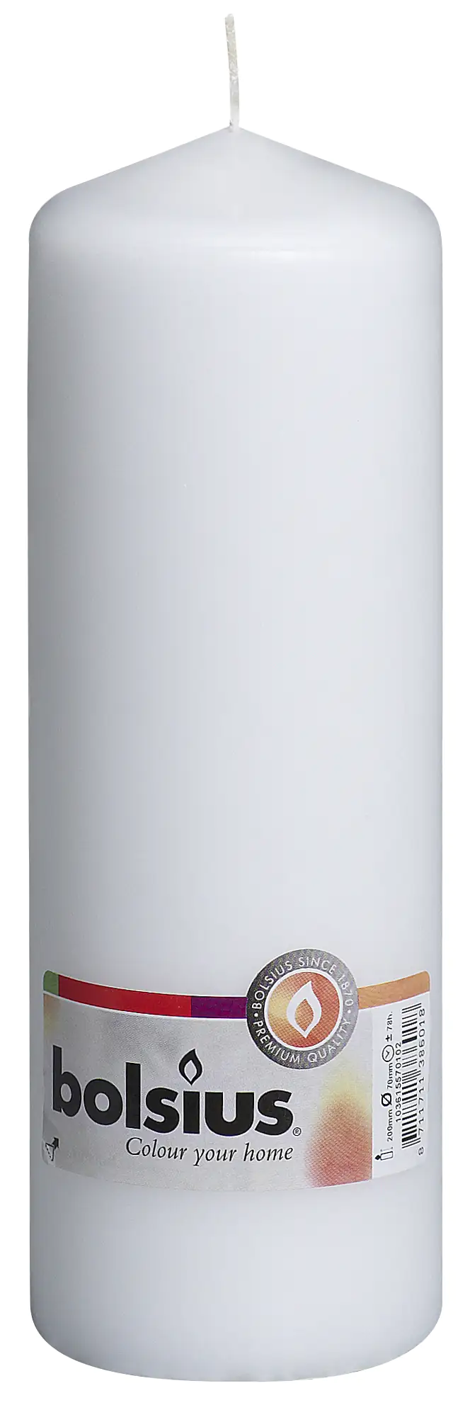 8711711386018 Bolsius Stumpenkerze weiß, Höhe 20 cm, Ø 6,8 cm