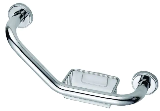 TrendLine Badewannengriff 45 cm abgewinkelt mit Seifenkorb silber poliert