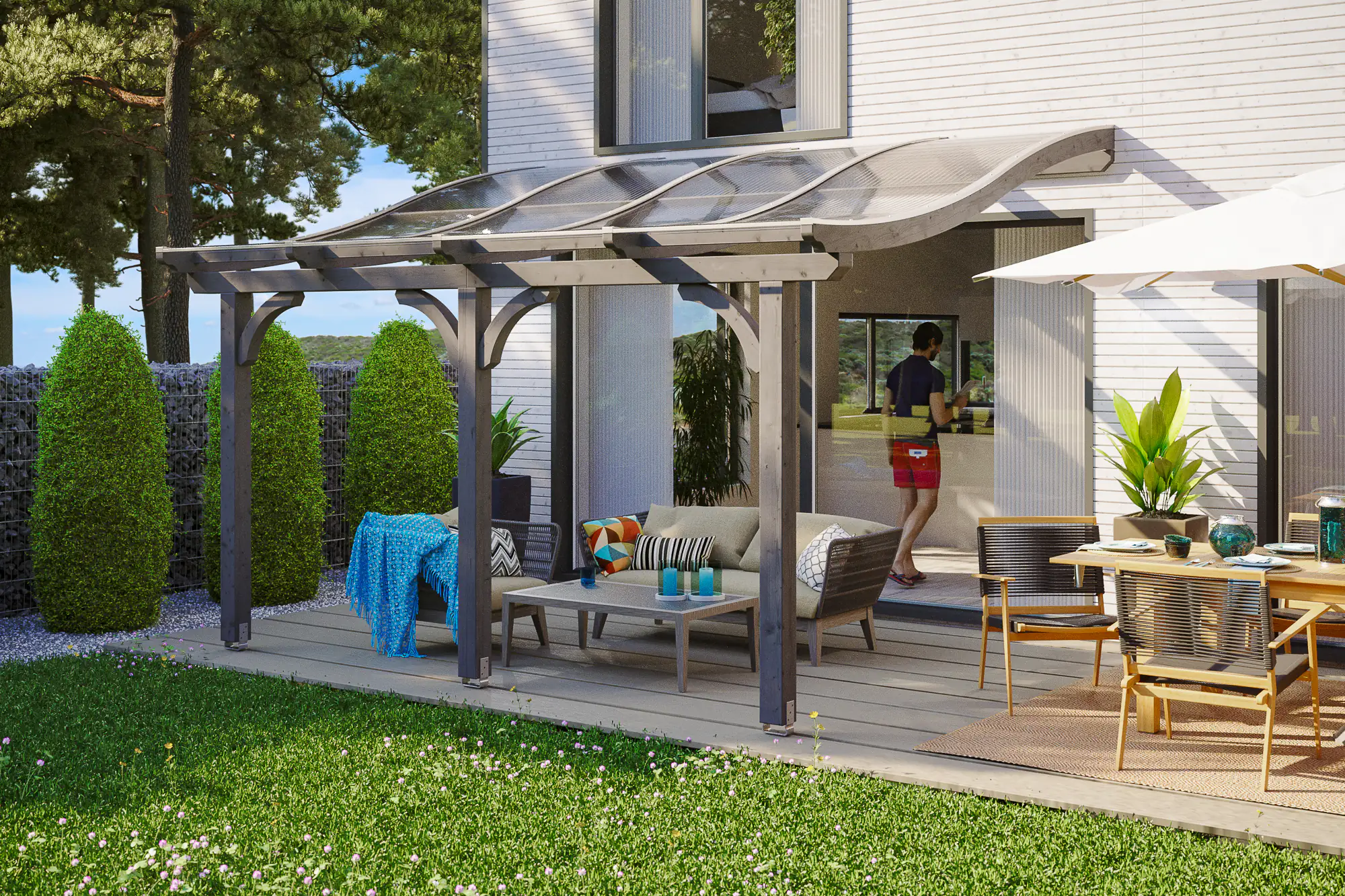 SKAN HOLZ Terrassenüberdachung Venezia 434 x 239 cm lasiert in Schiefergrau