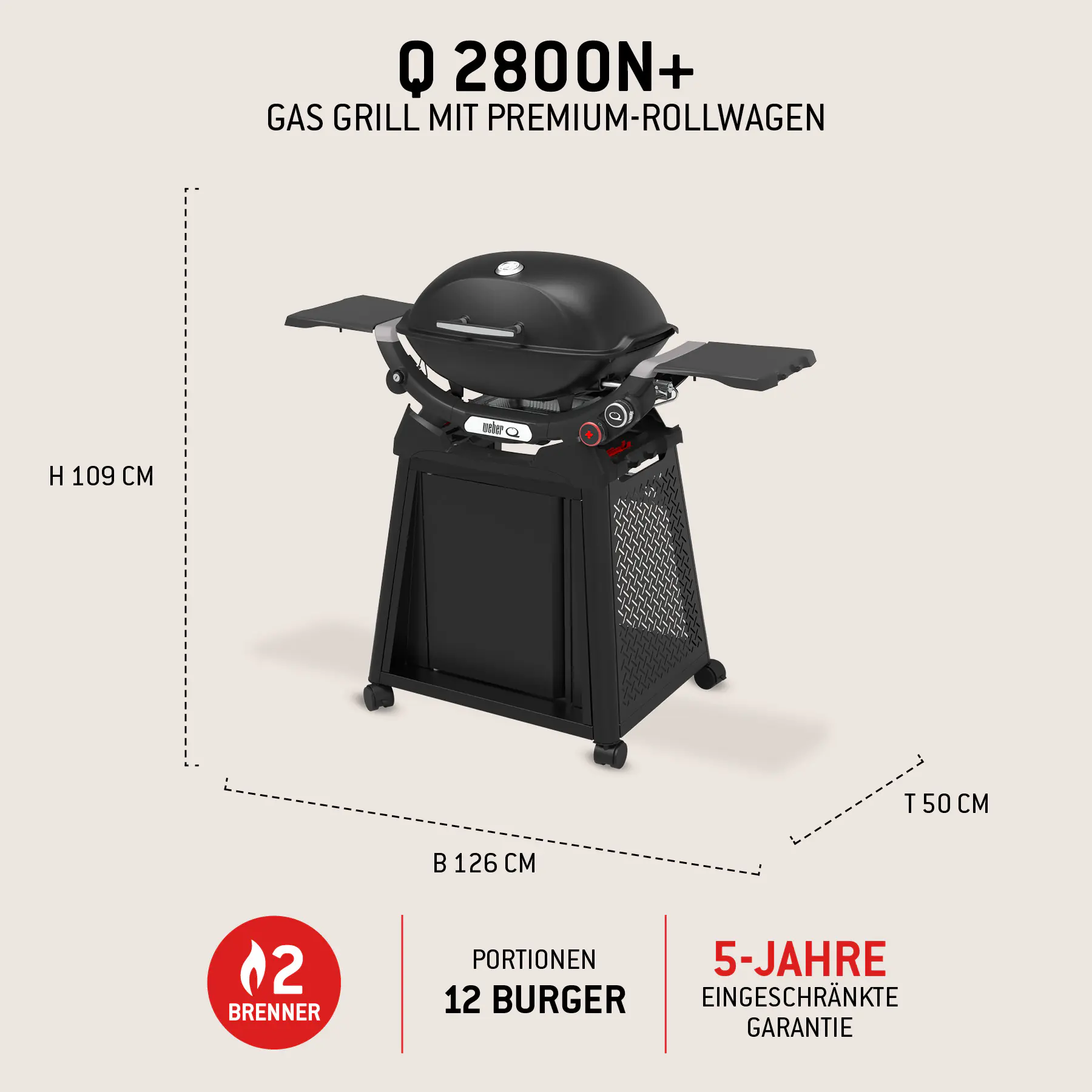 Weber Gasgrill Q2800N mit Rollwagen Grillfläche: 41 x 56 cm