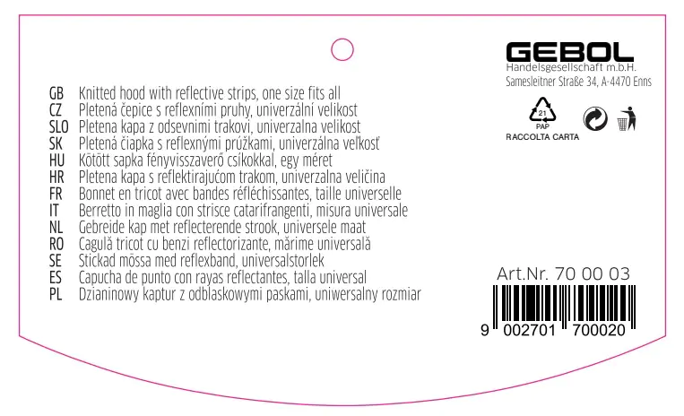 Gebol Mütze mit Reflektionsstreifen schwarz