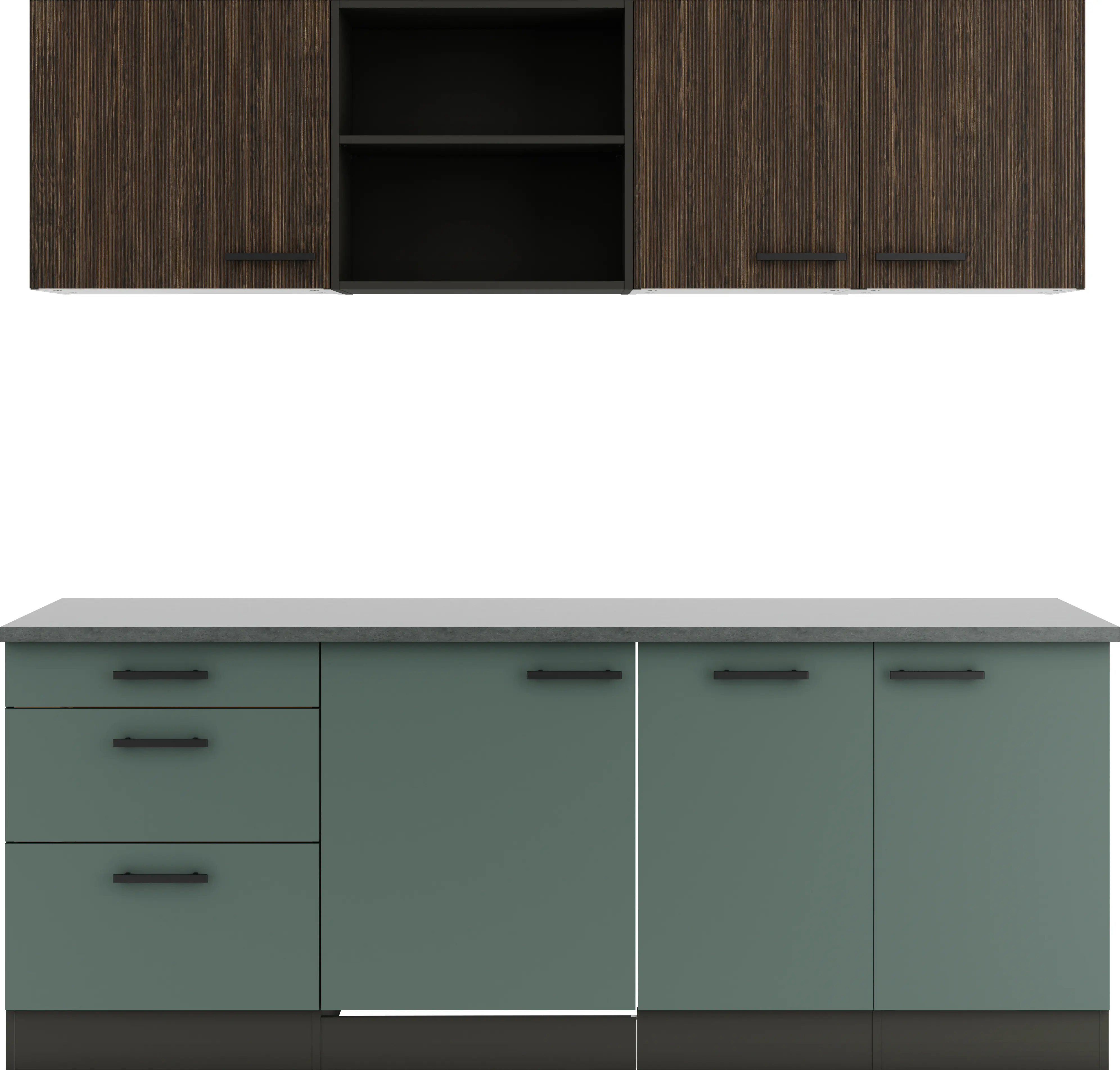 Optifit Küchenzeile Rimini 409/Verona 405 ohne Geräte nussbaum/steingrün 210 cm