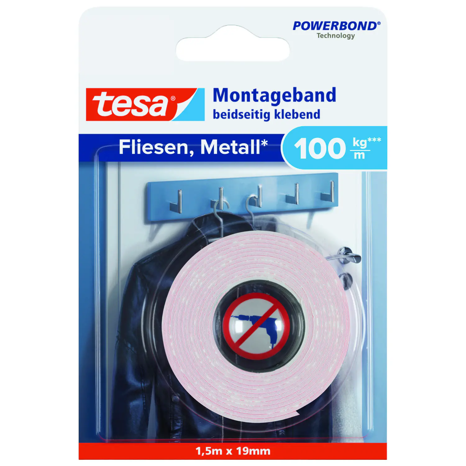 tesa Montageband 1,5 m x 19 mm, weiß