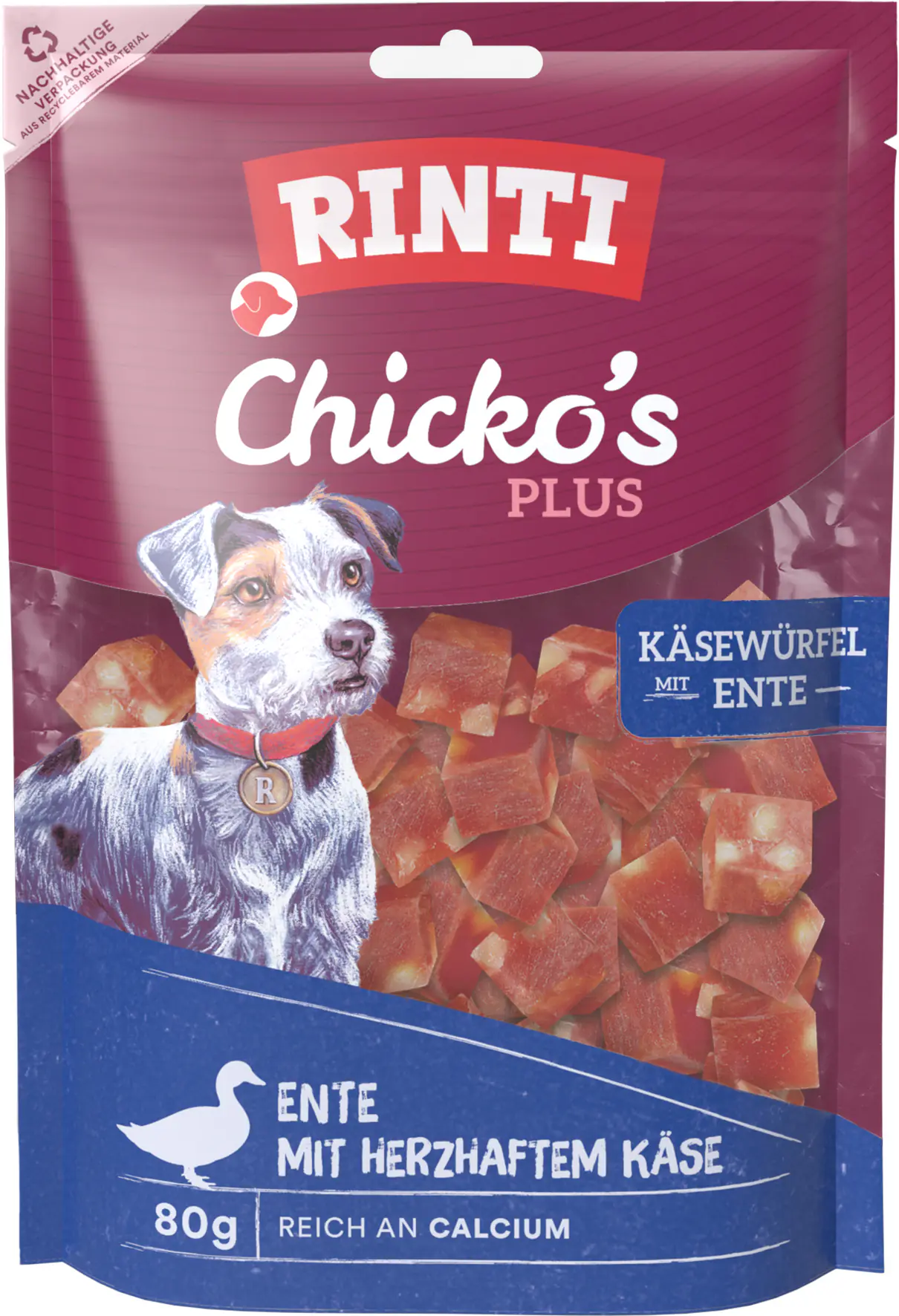 Rinti Hundesnack Chicko Plus Käsewürfel mit Ente 80 g Rinti Hundesnack Chicko Plus Käsewürfel mit Ente 80 g