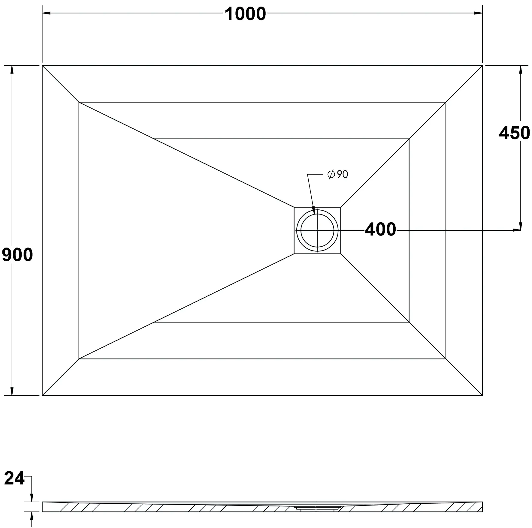 Ottofond Duschwanne Strato 100 x 90 x 2,4 cm, anthrazit