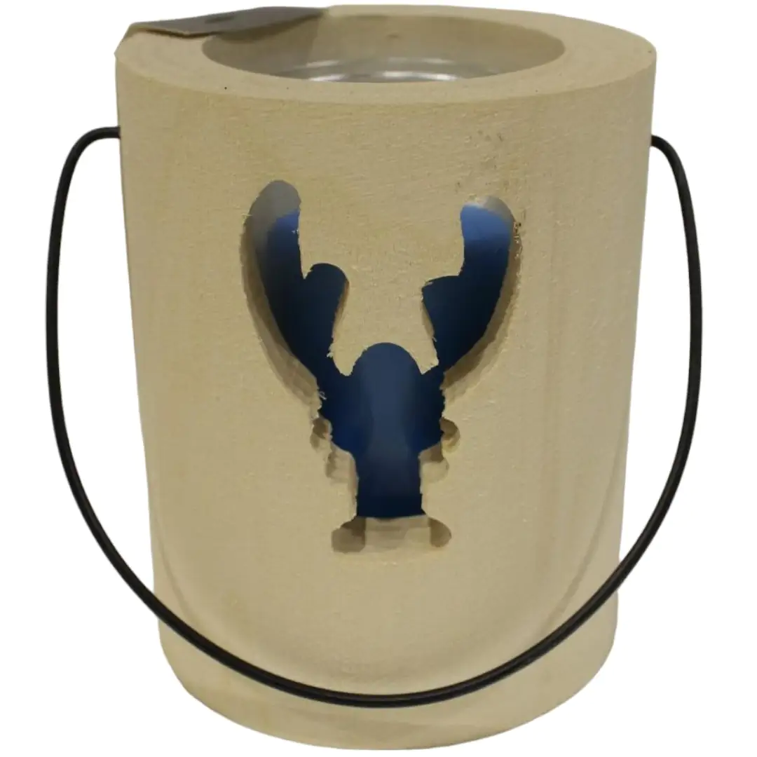 House of Rustic Windlicht aus Holz Krabben blau  Ø 13 x 15 cm