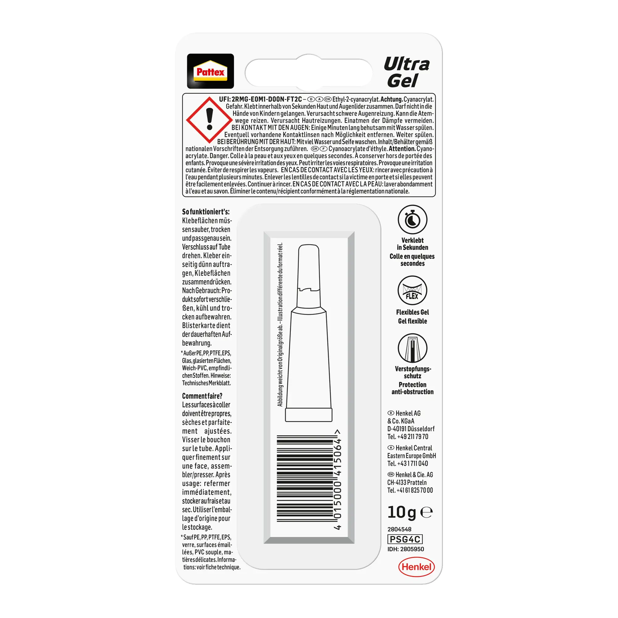 Pattex Sekundenkleber Ultra Gel 10 g Tube, farblos