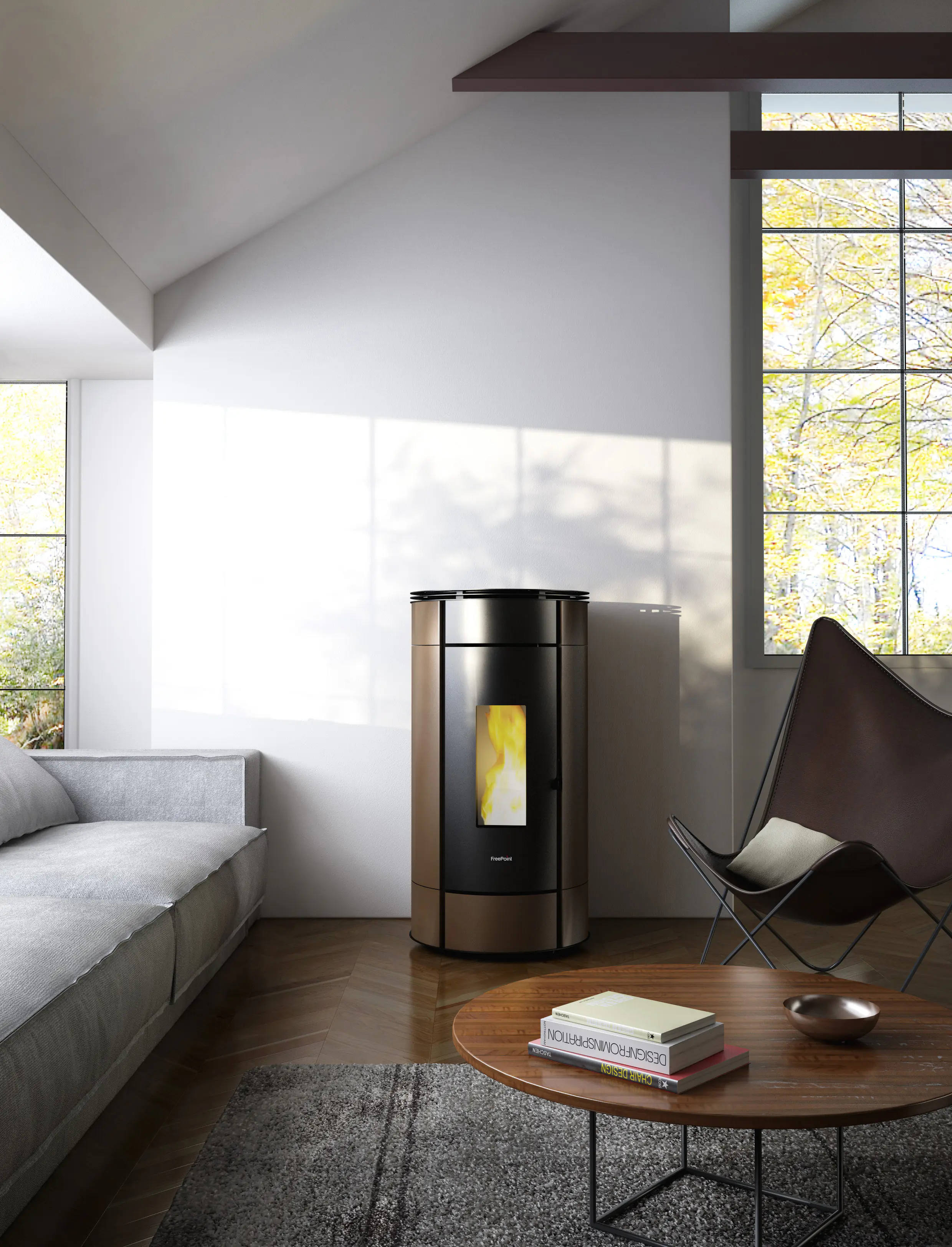 FreePoint Pelletofen Globe Stahl 10,5 kW schwarz-braun