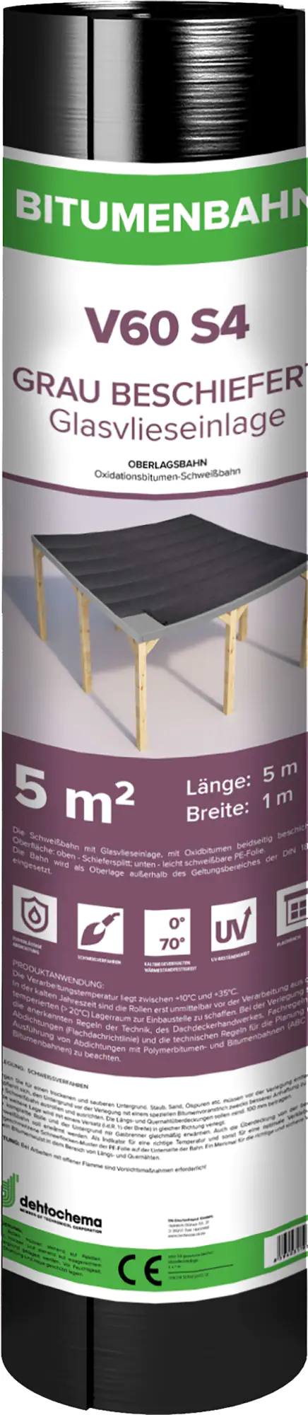 Bitumen-Schweißbahn V 60 S4 beschiefert 5 x 1 m = 5 m² schwarz-grau