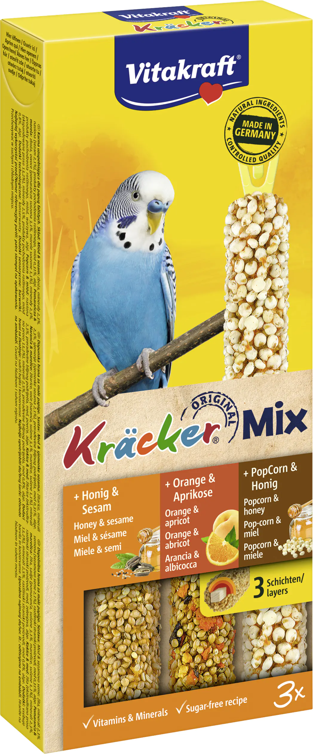 Vitakraft Kräcker®Trio Honig Orange PopCorn 3 Stück / 80 g Vitakraft Kräcker®Trio Honig Orange PopCorn 3 Stück / 80 g