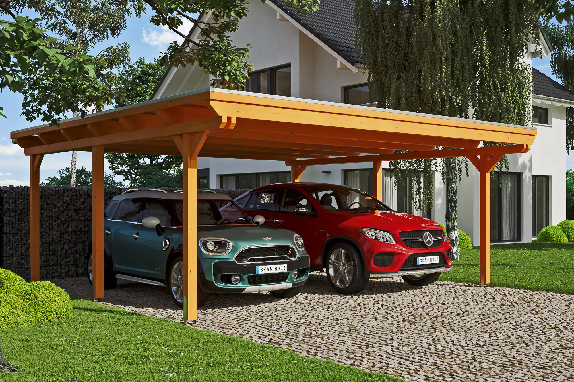 SKAN HOLZ Carport Emsland 613 x 604 cm mit Aluminiumdach, lasiert in Eiche hell