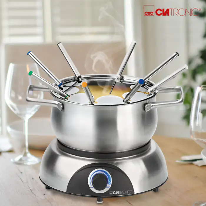 Clatronic Fondue FD3783 Edelstahltopf, 8 Fonduegabeln