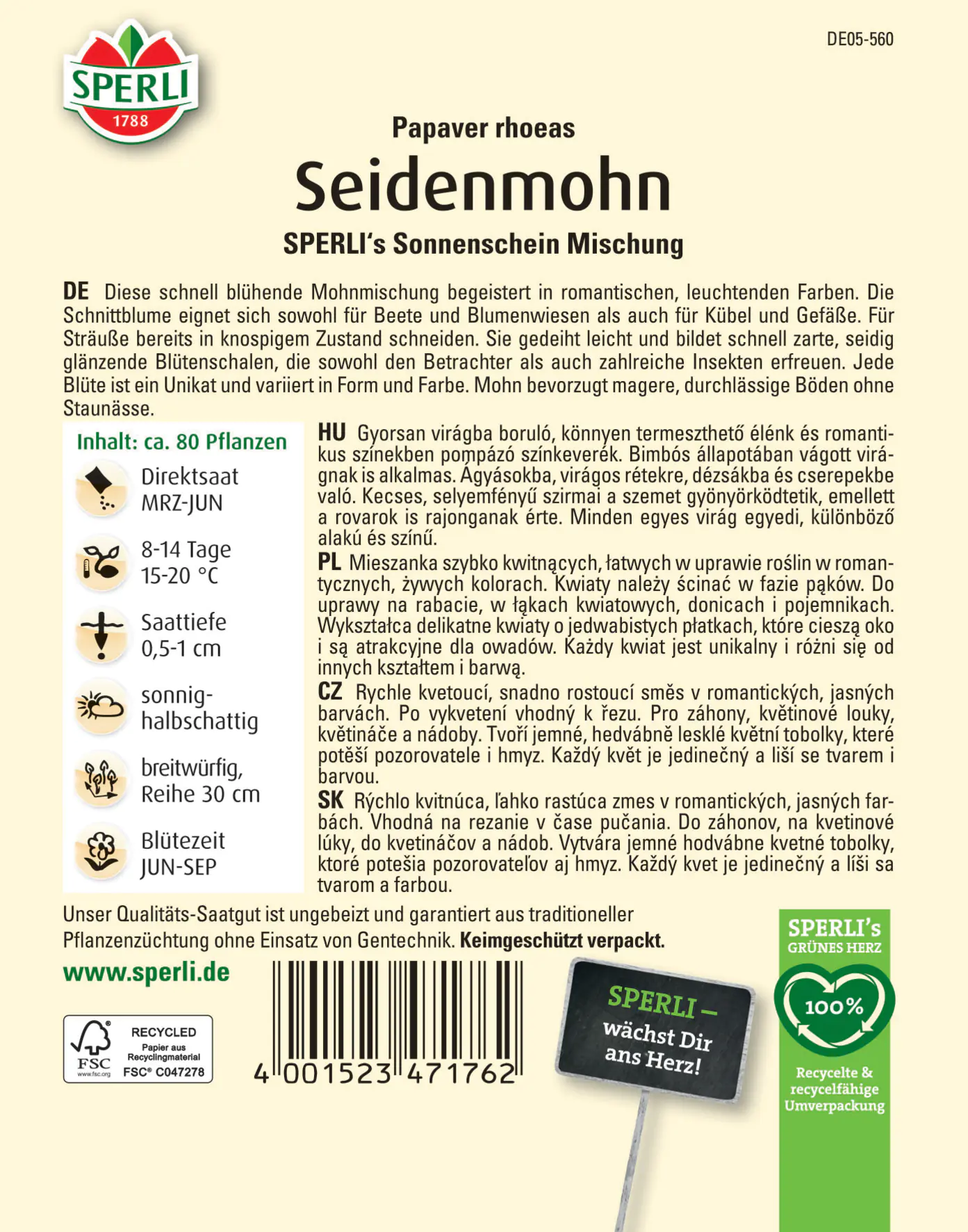 Sperli Seidenmohn SPERLI's Sonnenschein Mischung