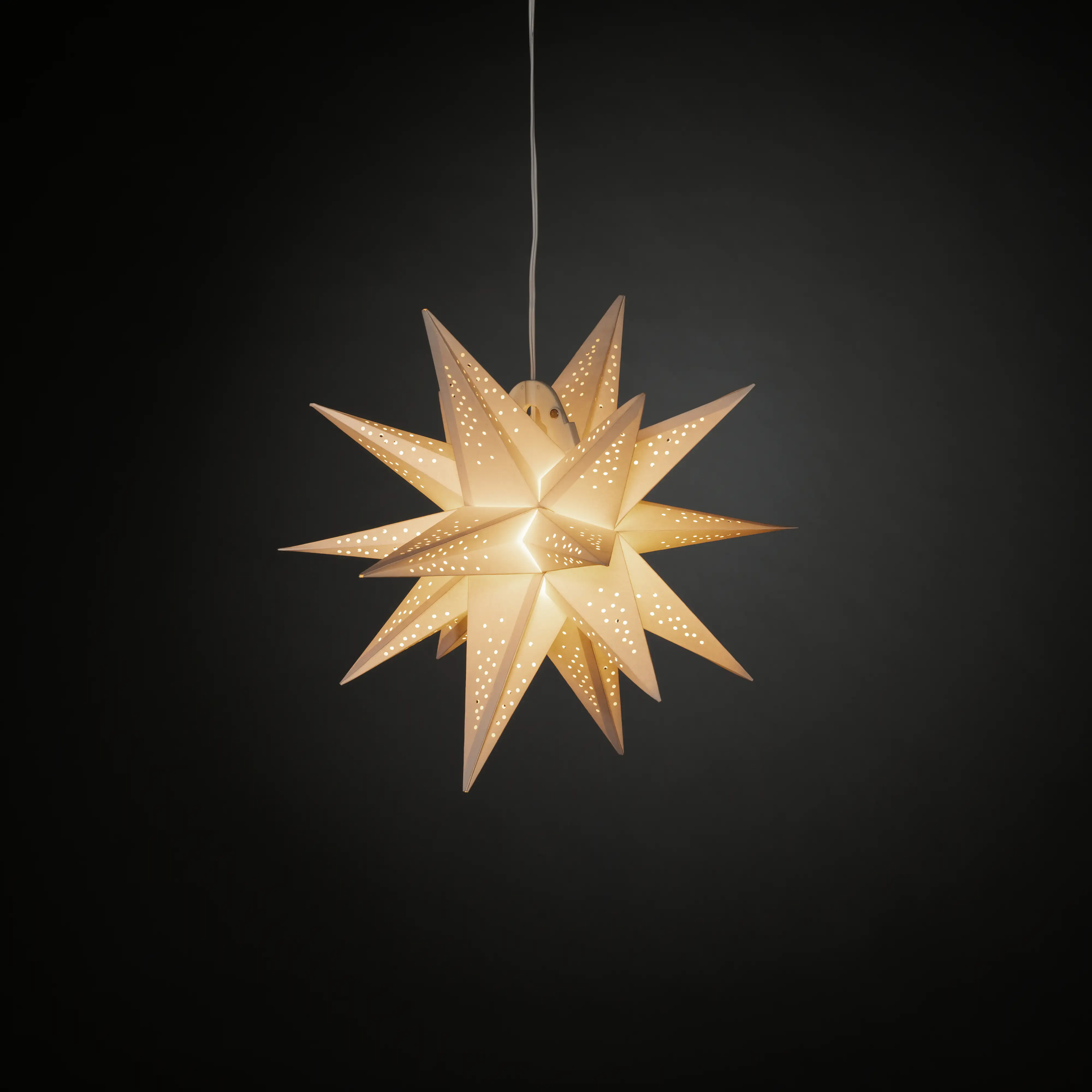 Konstsmide Weißer Papierstern 3 D, 1 warm weiße Diode für Innen mit Dimmer