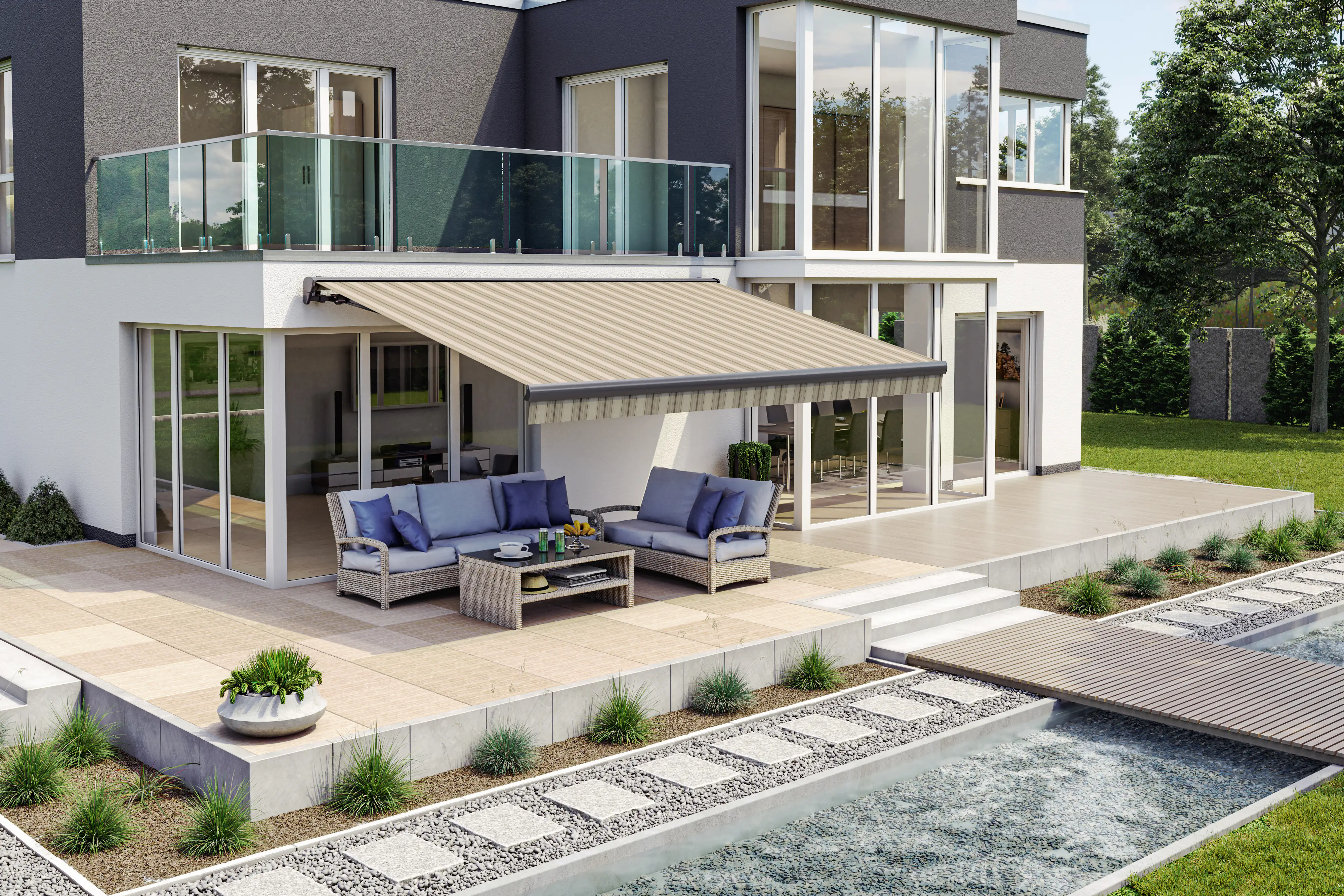 Teilhülsenmarkise beige-braun gestreift 