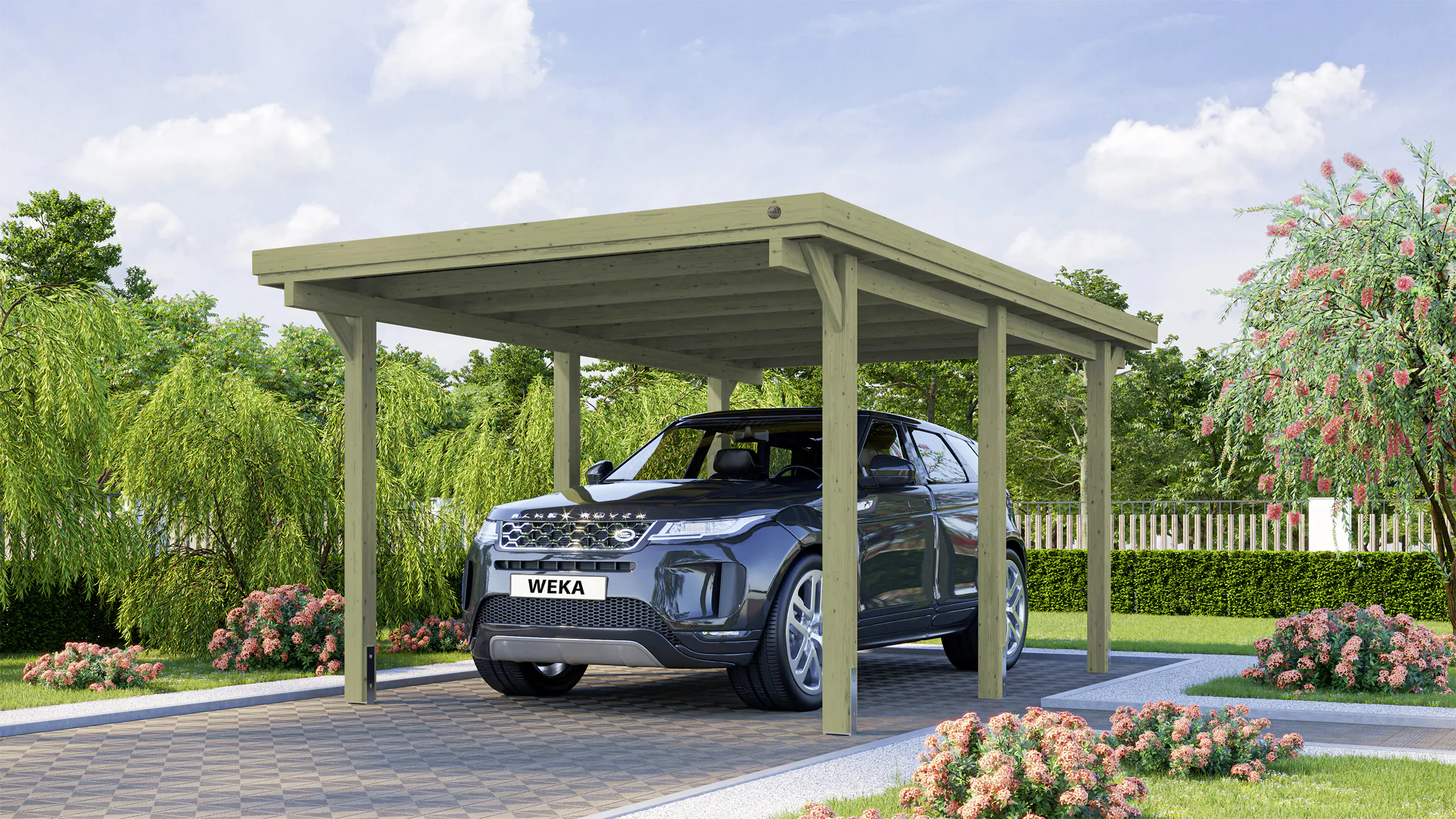 Weka Einzelcarport Eifel Gr.1 322 x 512 cm natur imprägniert mit Kunststoffdach