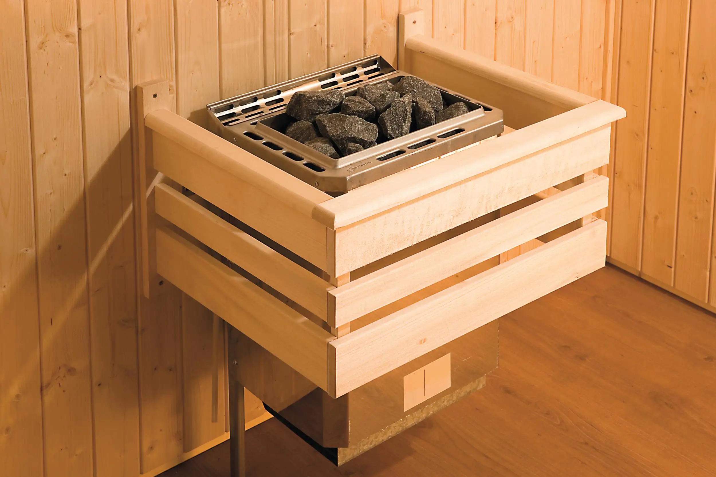 Weka Element-Sauna Kiruna 2 mit Glastür und BioS Saunaofen Weka Element-Sauna Kiruna 2 mit Glastür und BioS Saunaofen