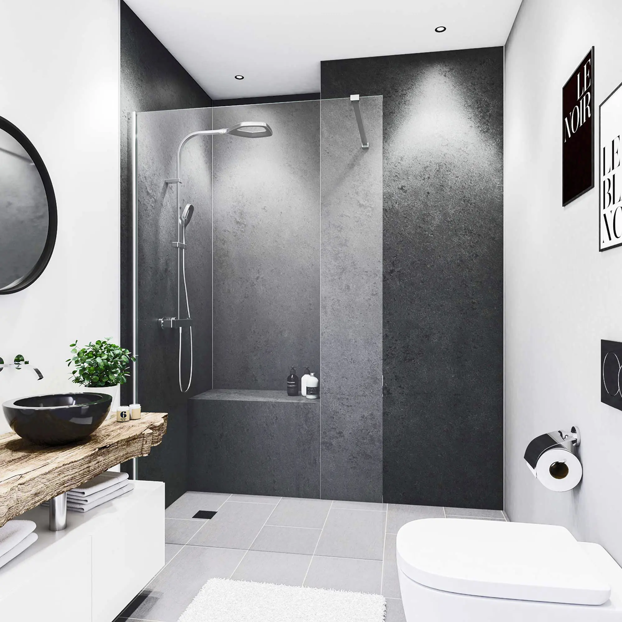 Breuer Duschrückwand Hochglanz Stein anthrazit Dekor 100 x 255 x 0,3 cm