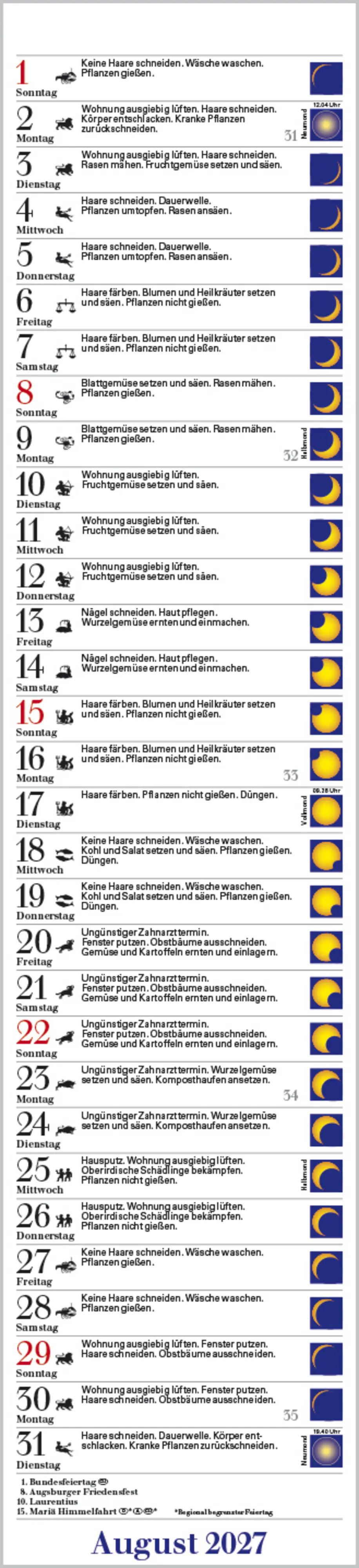 Korsch Kalender Langplaner Mond 2027