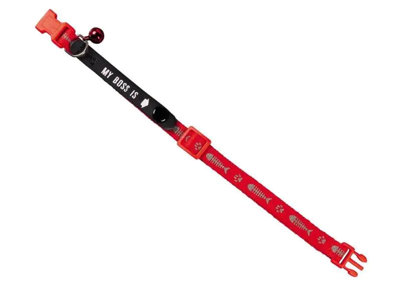 Nobby Adress-Katzenhalsband My Boss is rot mit Muster