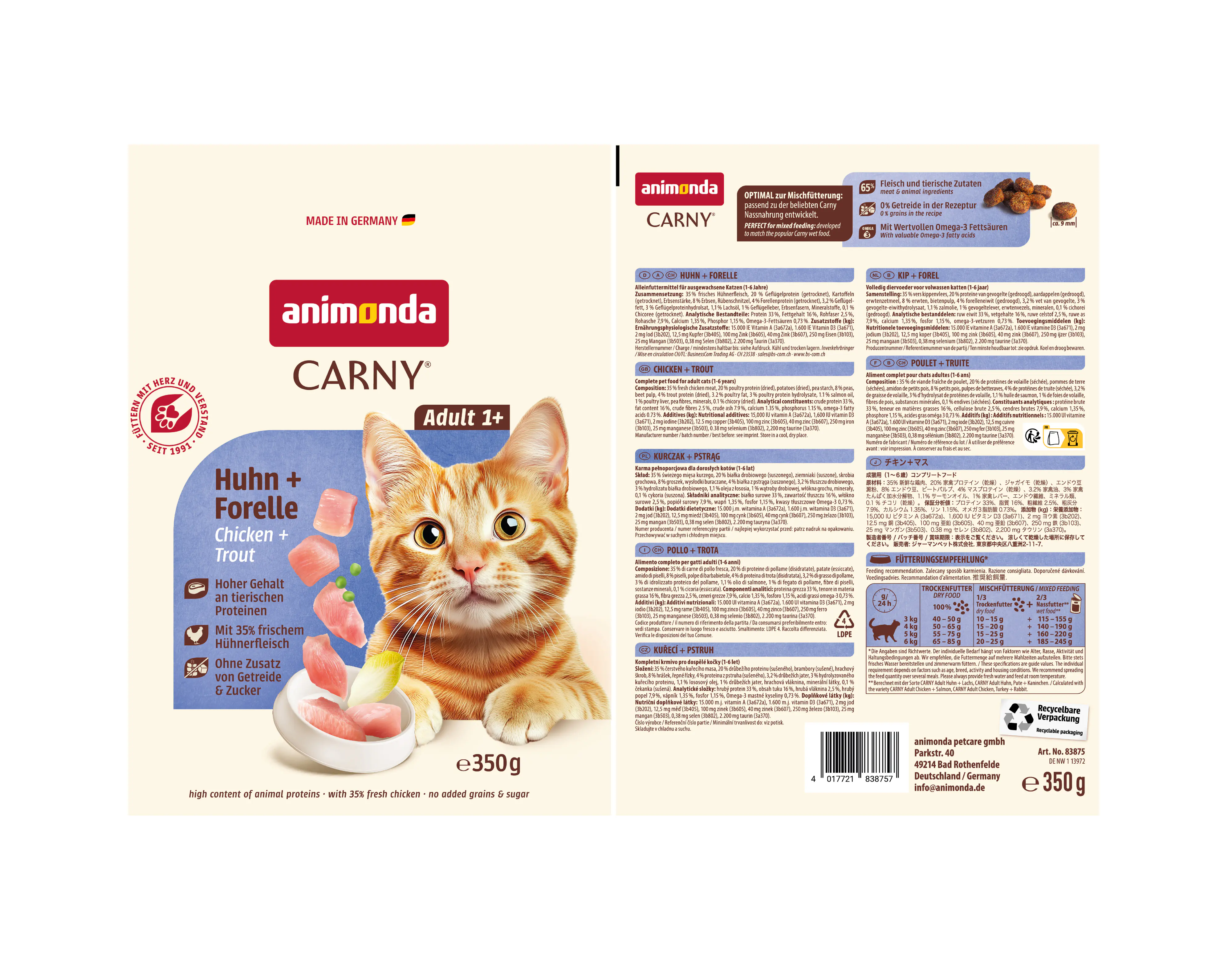 Carny Katzentrockenfutter Adult getreidefrei 350 g Huhn & Forelle