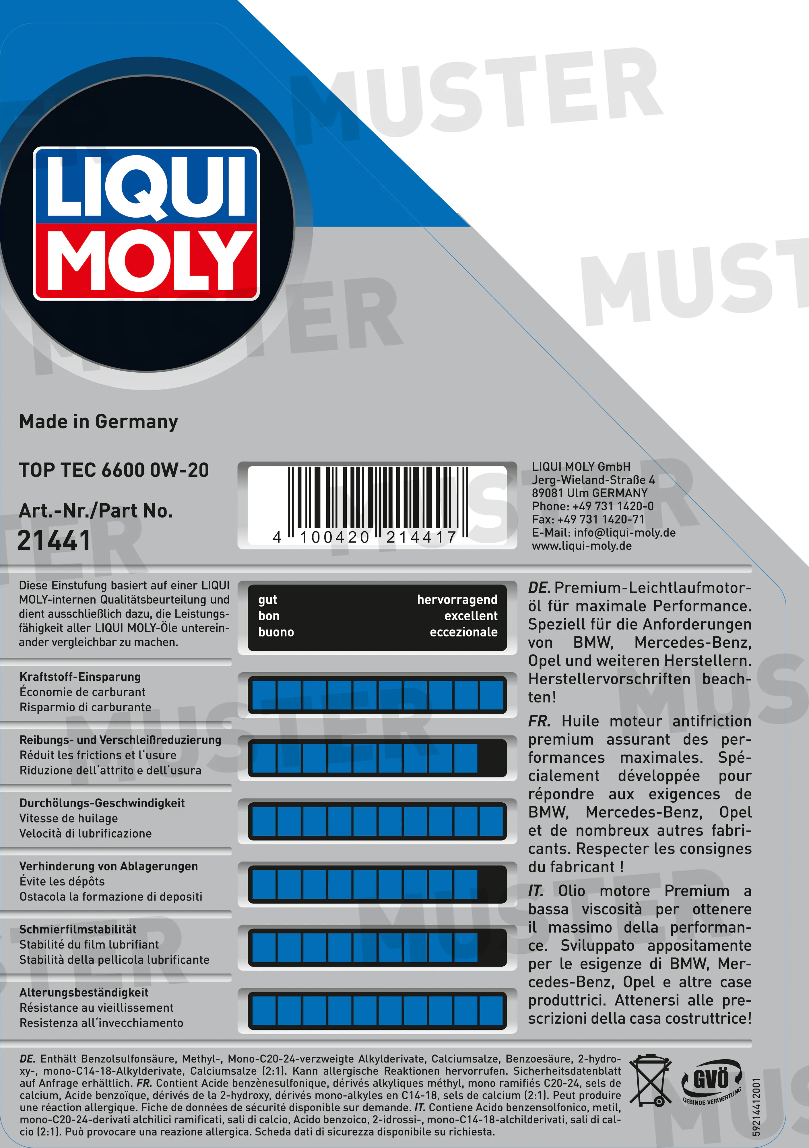Liqui Moly Motoröl Top Tec 6600 0W-20 5 L Liqui Moly Motoröl Top Tec 6600 0W-20 5 L