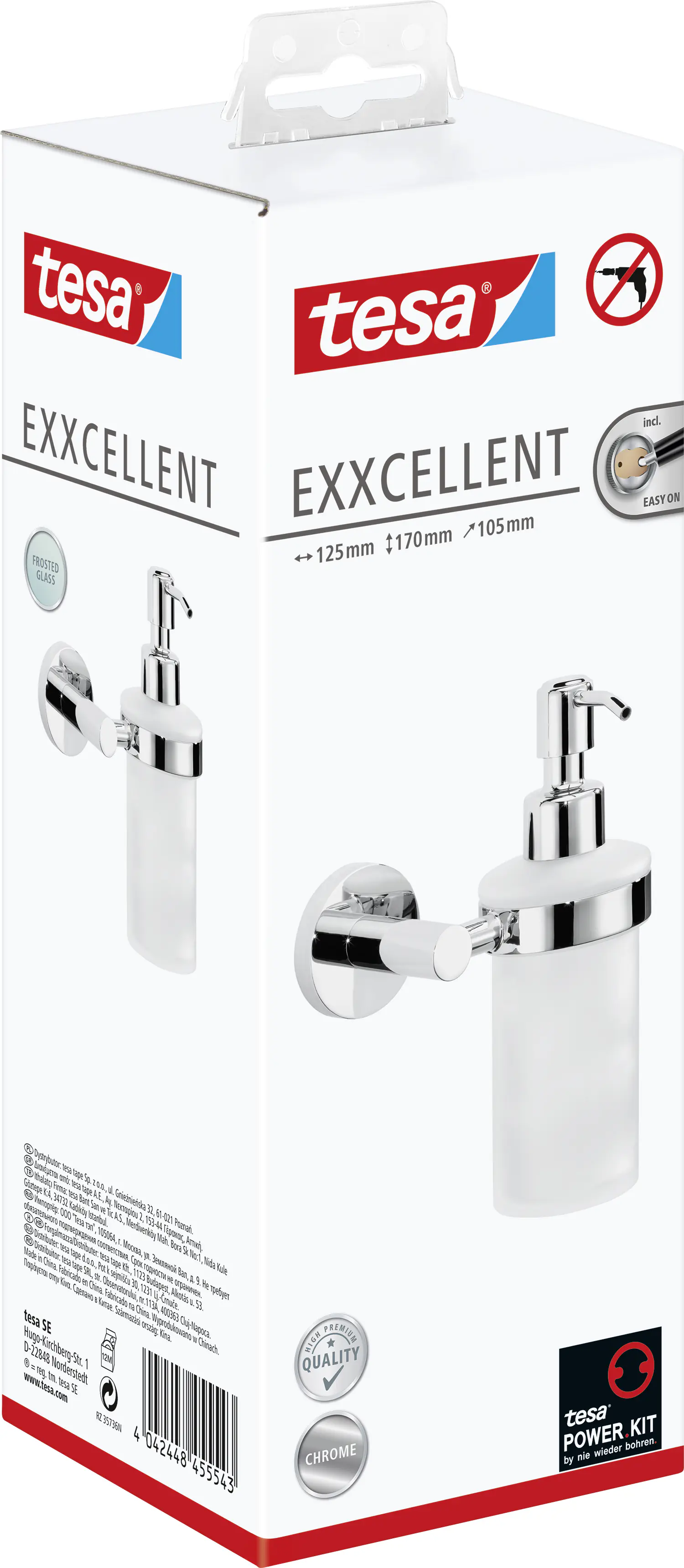 tesa Seifenspender Exxcellent Metall und Milchglas, chrom/weiß