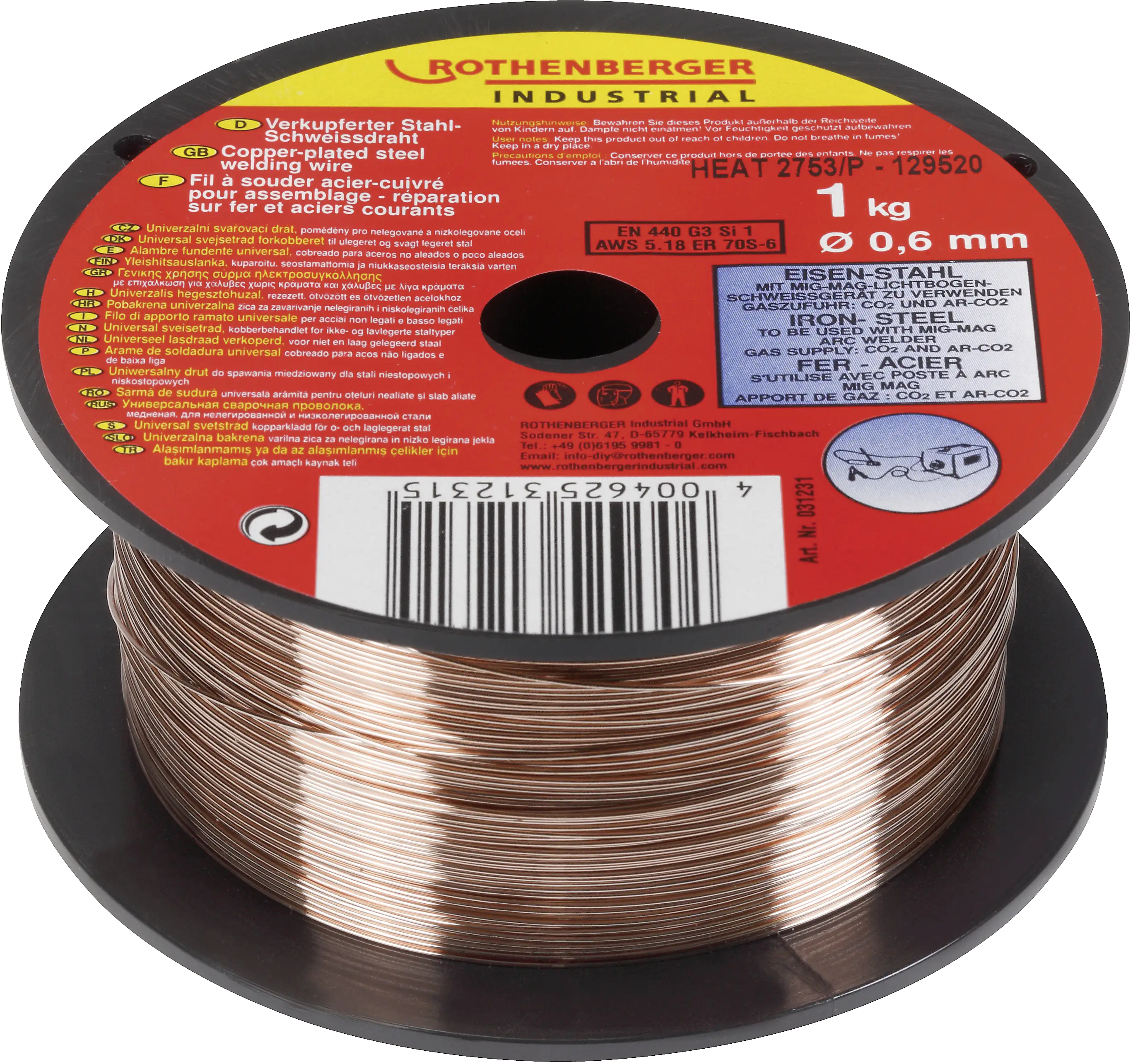 Rothenberger Schutzgas-Schweißdraht verkupfert Ø 0,6 mm, 1 kg