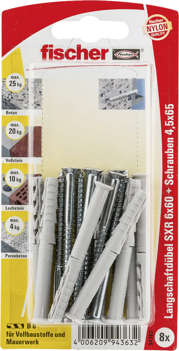 Fischer Langschaftdübel SXR 6.0 x 60 mm - 8 Stück