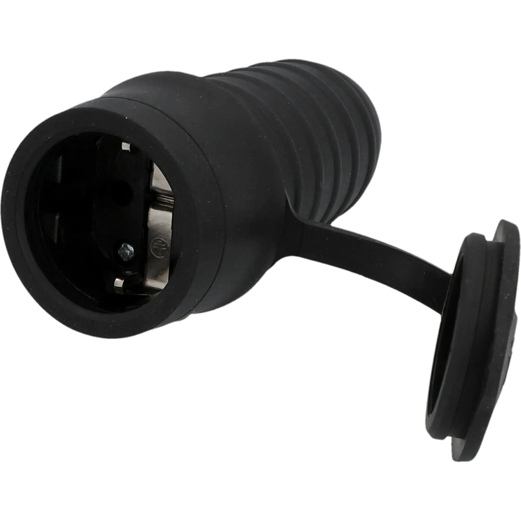 Schutzkontakt-Kupplung Gummi PVC-Ei IP44 Deckel schwarz Schutzkontakt-Kupplung Gummi PVC-Ei IP44 Deckel schwarz