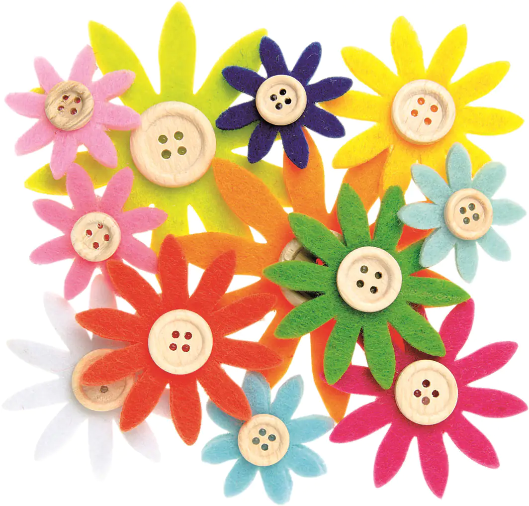 7610877500577 Glorex Filzblumen 12 Stück, 3,5 - 7 cm, bunt, sortiert