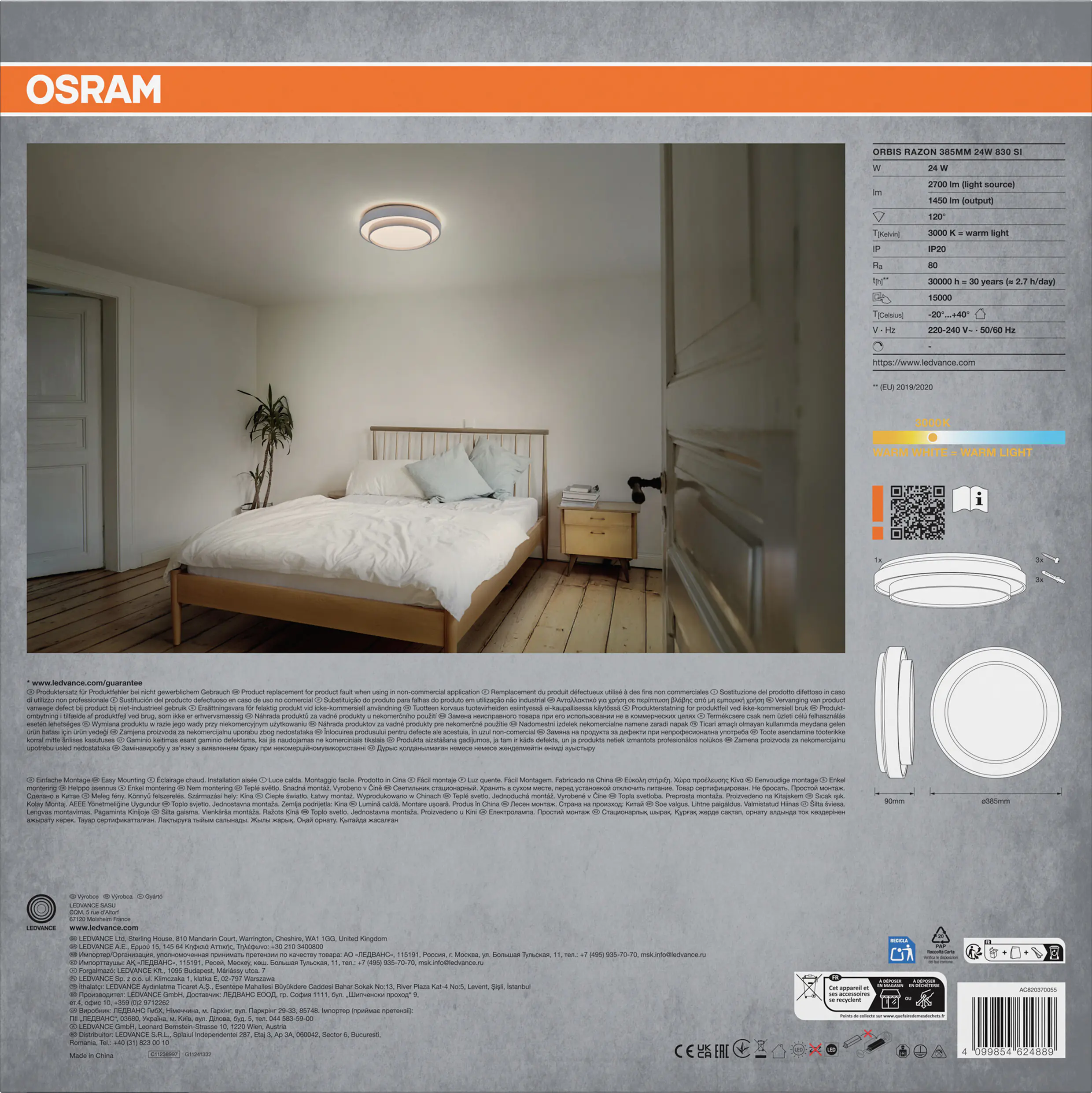 Osram LED-Deckenleuchte Orbis Razon Ø38,5 cm 24 W silber warmweiß