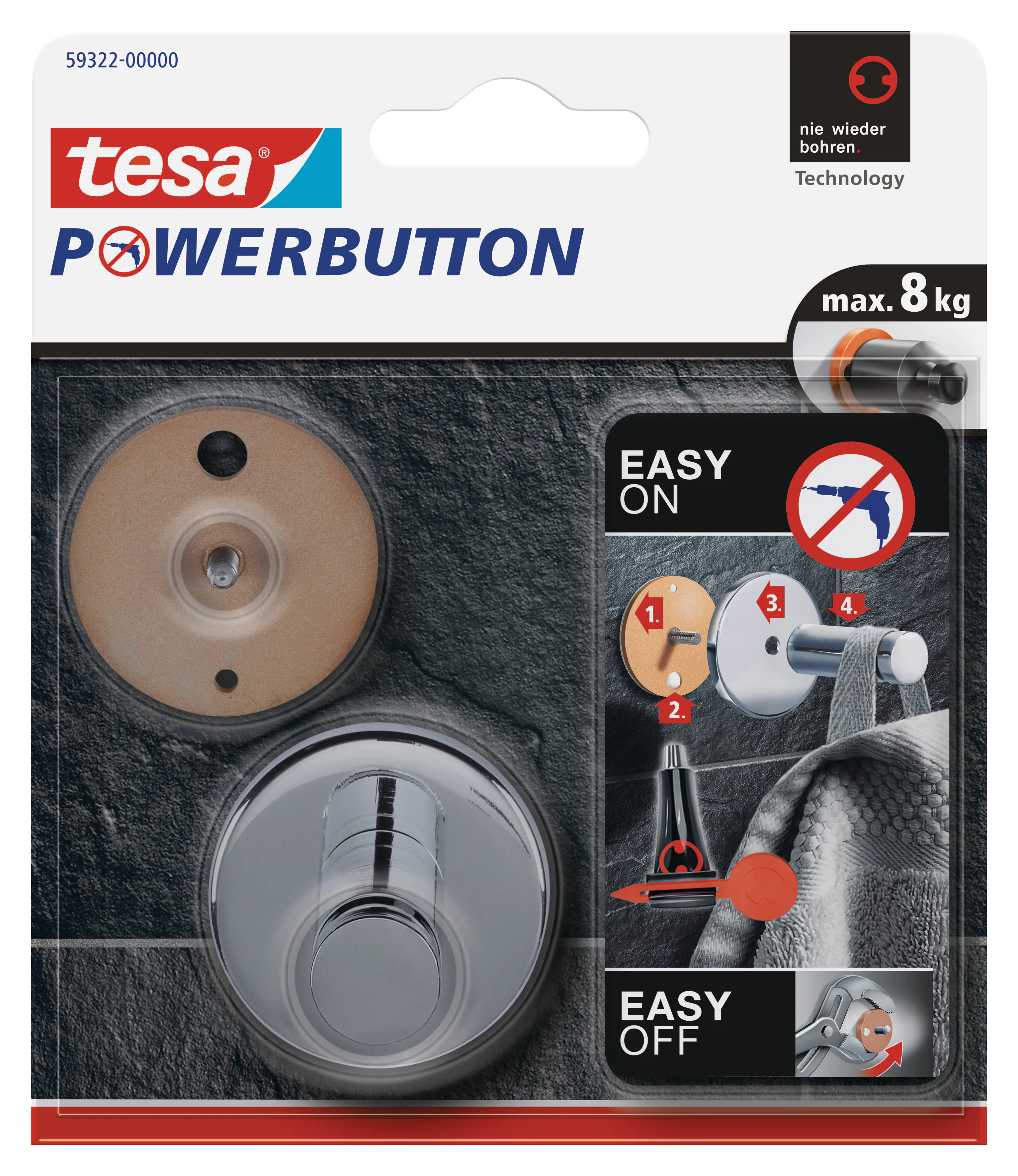 tesa Powerbutton Haken Large Universal chrom