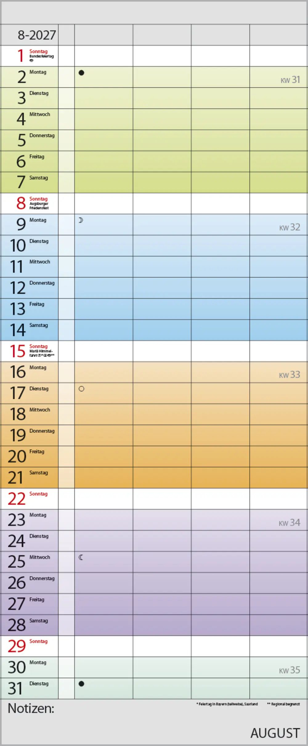 Korsch Kalender Familienplaner 2027 Farbenspiel 19 x 46 cm